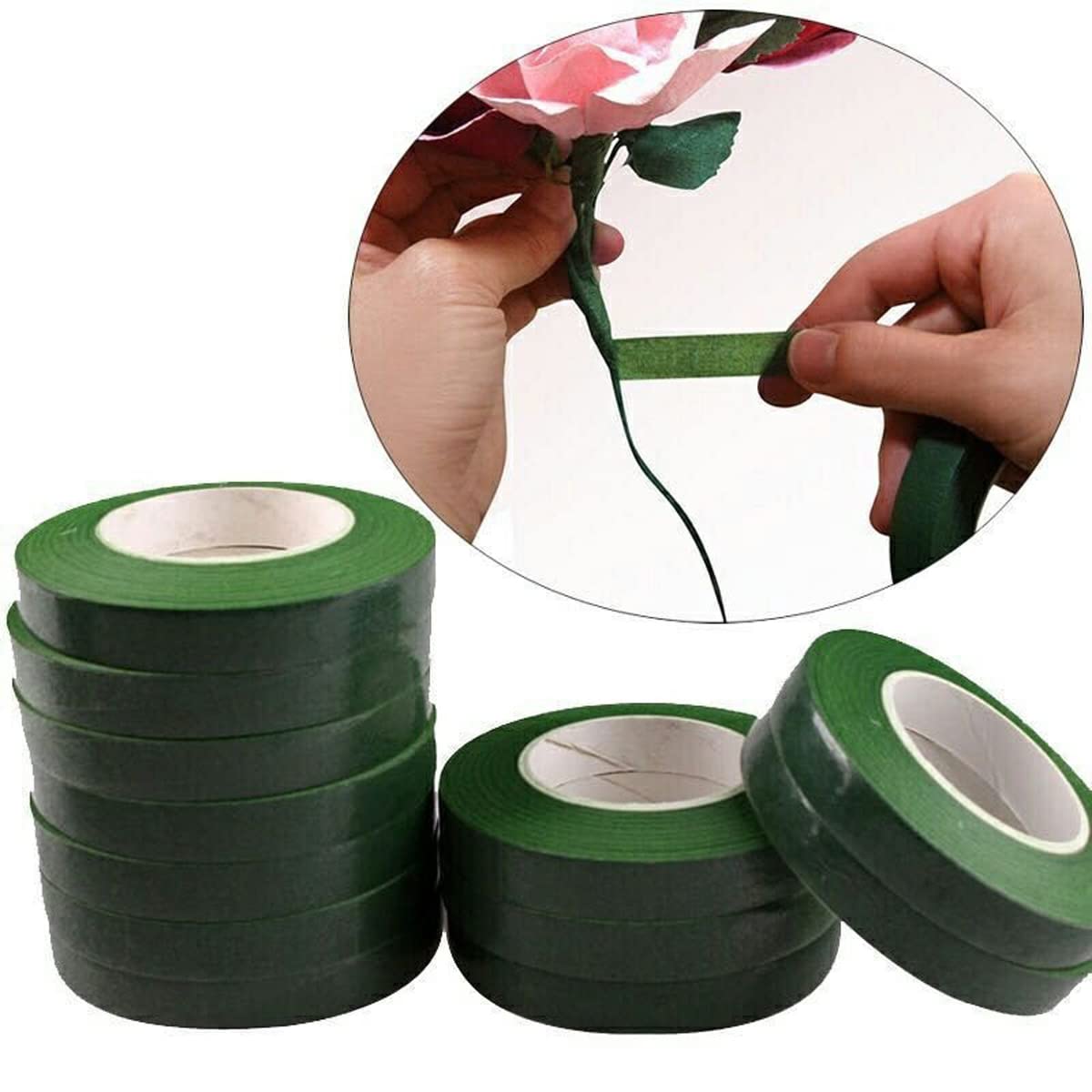 Queenbox 30Yards 1/2 in Floral Tapes Florist Bouquet Flower Stem Paper Wraps for Corsage Crafts, Wedding, Dark Green