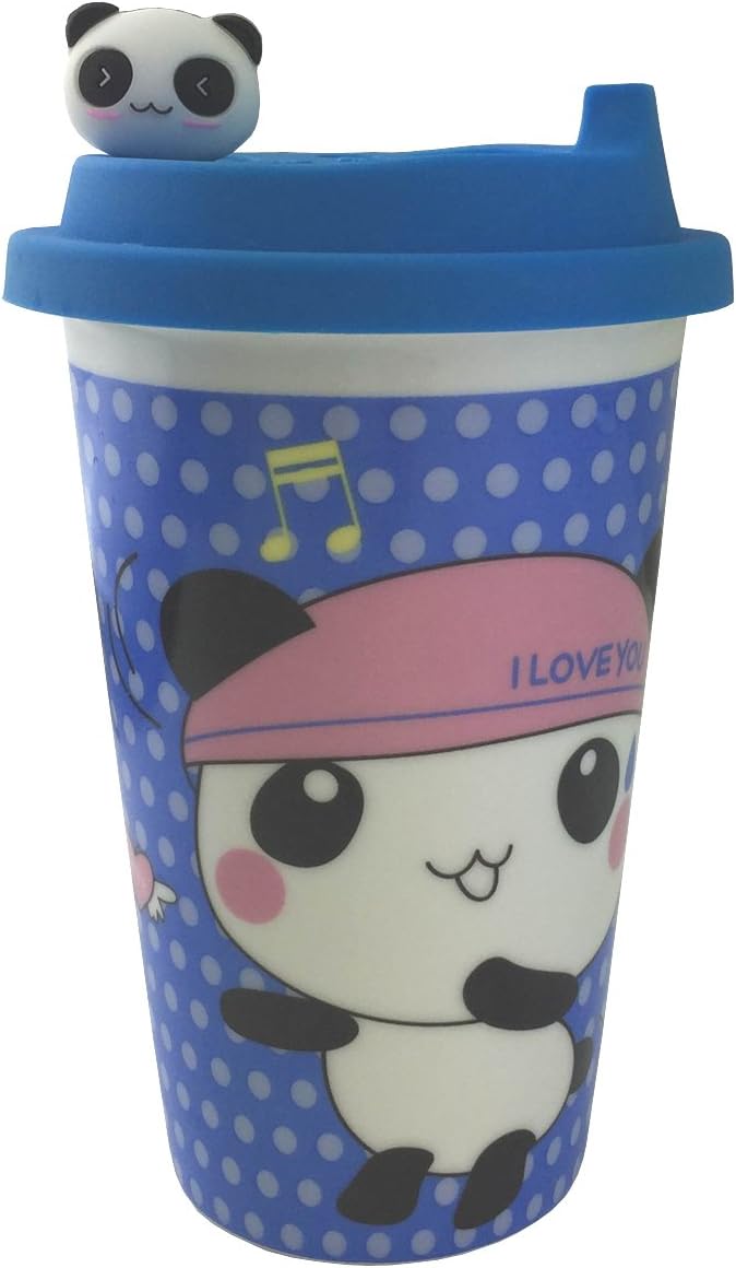 Eco cup 13oz "I am not a paper cup" Blue Panda Ceramic Cup with Silicone lid