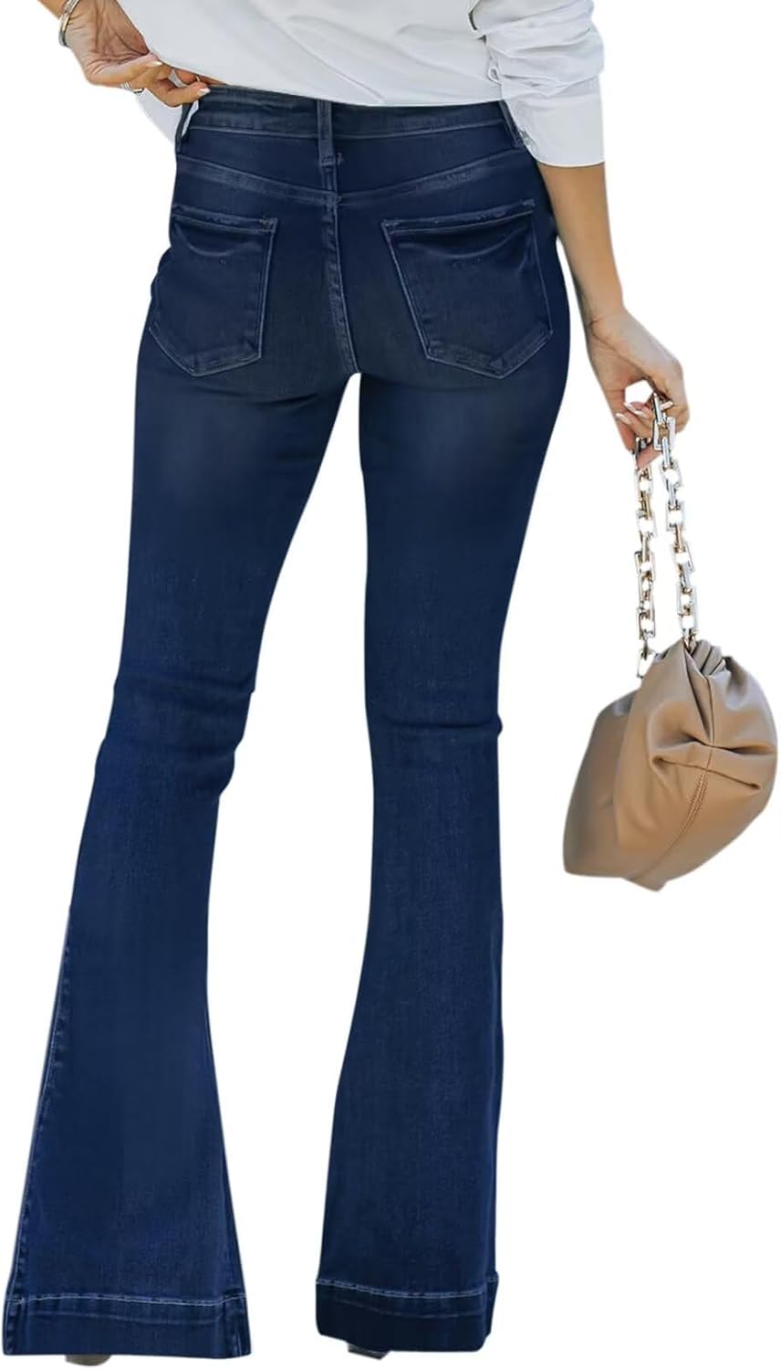 KDF High Waisted Flare Jeans for Women Bell Bottom Jeans with Belt for Women Stretch Wide Leg Jeans