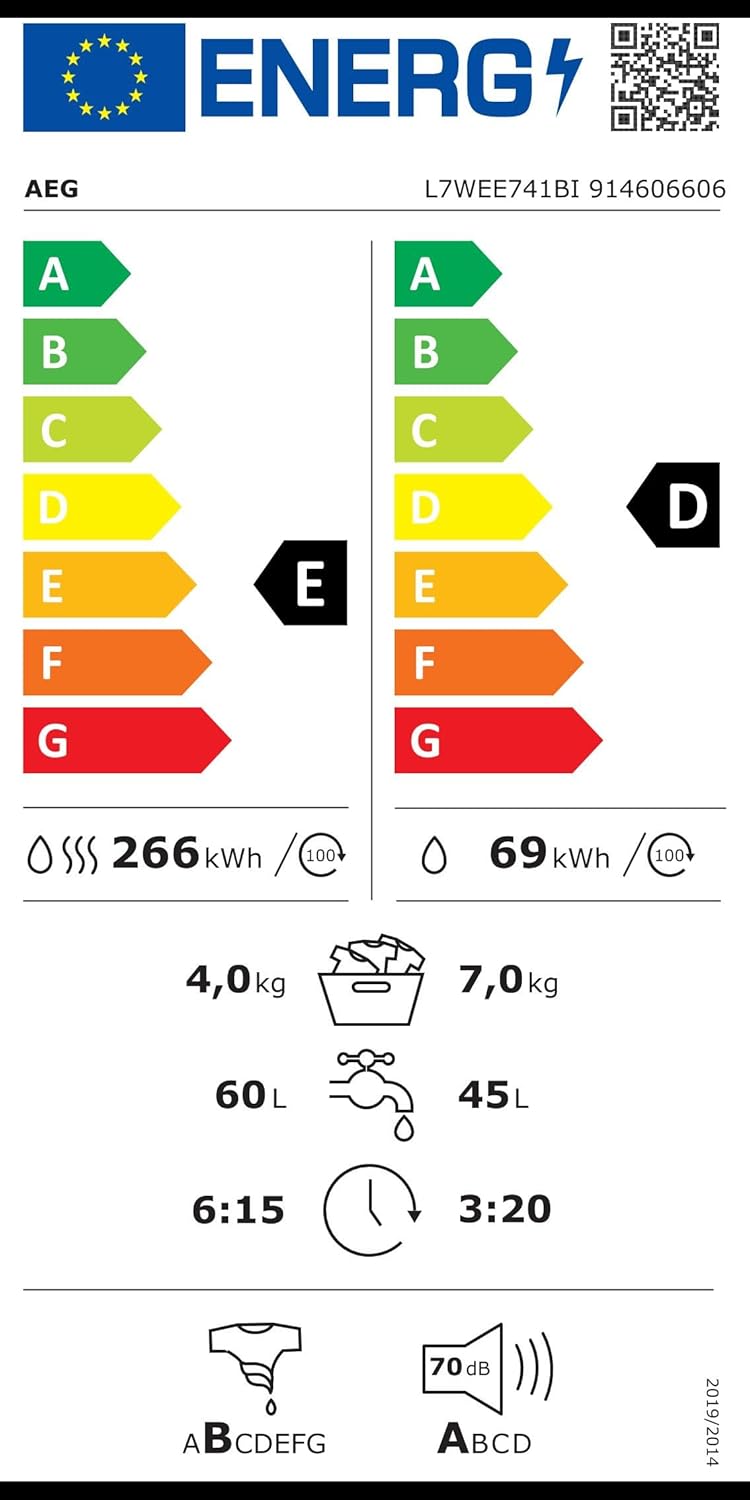 AEG L7WEE741BI lavasciuga Caricamento frontale Incasso Bianco A AEG L7WEE741BI lavasciuga Caricamento frontale Incasso Bianco A