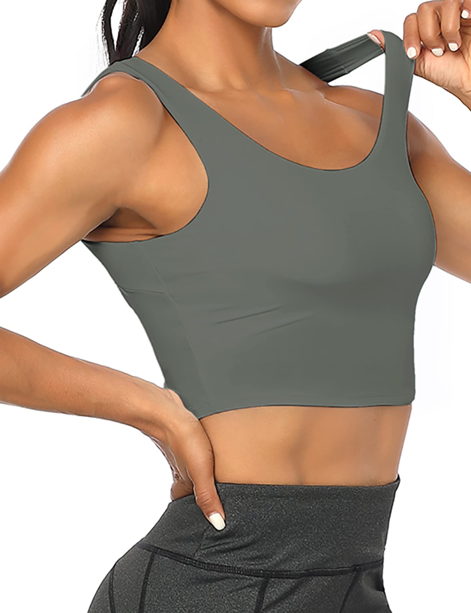 KOJOOIN Women's Yoga Bra Padded with Racerback Crop Tank Tops Gym Running Workout Scoop Neck Athletic Tank Tops Green S