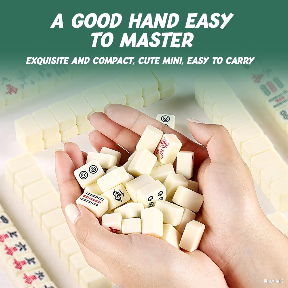 Mini Mahjong, przenośny zestaw mahjonga z 144 płytkami, tradycyjny chiński mah-jong, zestaw Mah-Jong dla rodziny, podróży i stołu