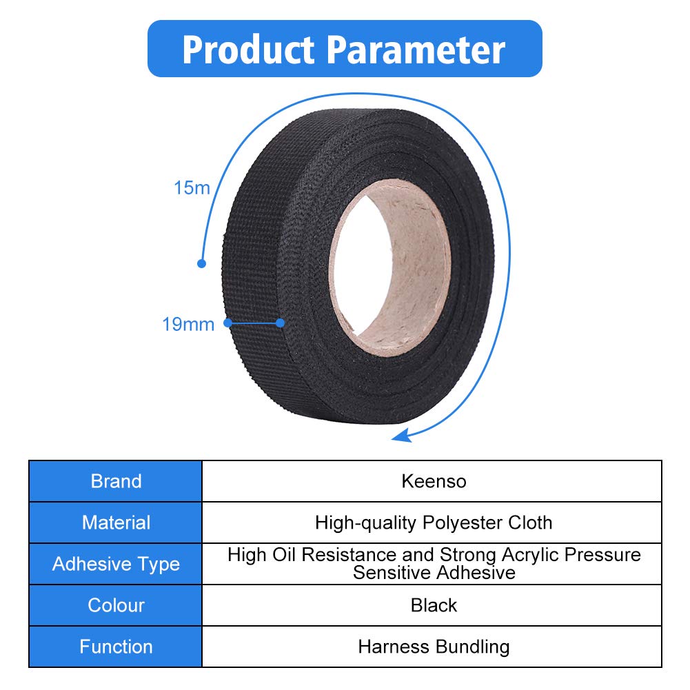 Keenso Nastro per cablaggio automobilistico, nastro per cablaggio automobilistico resistente alle alte temperature (19 mm * 15 m)