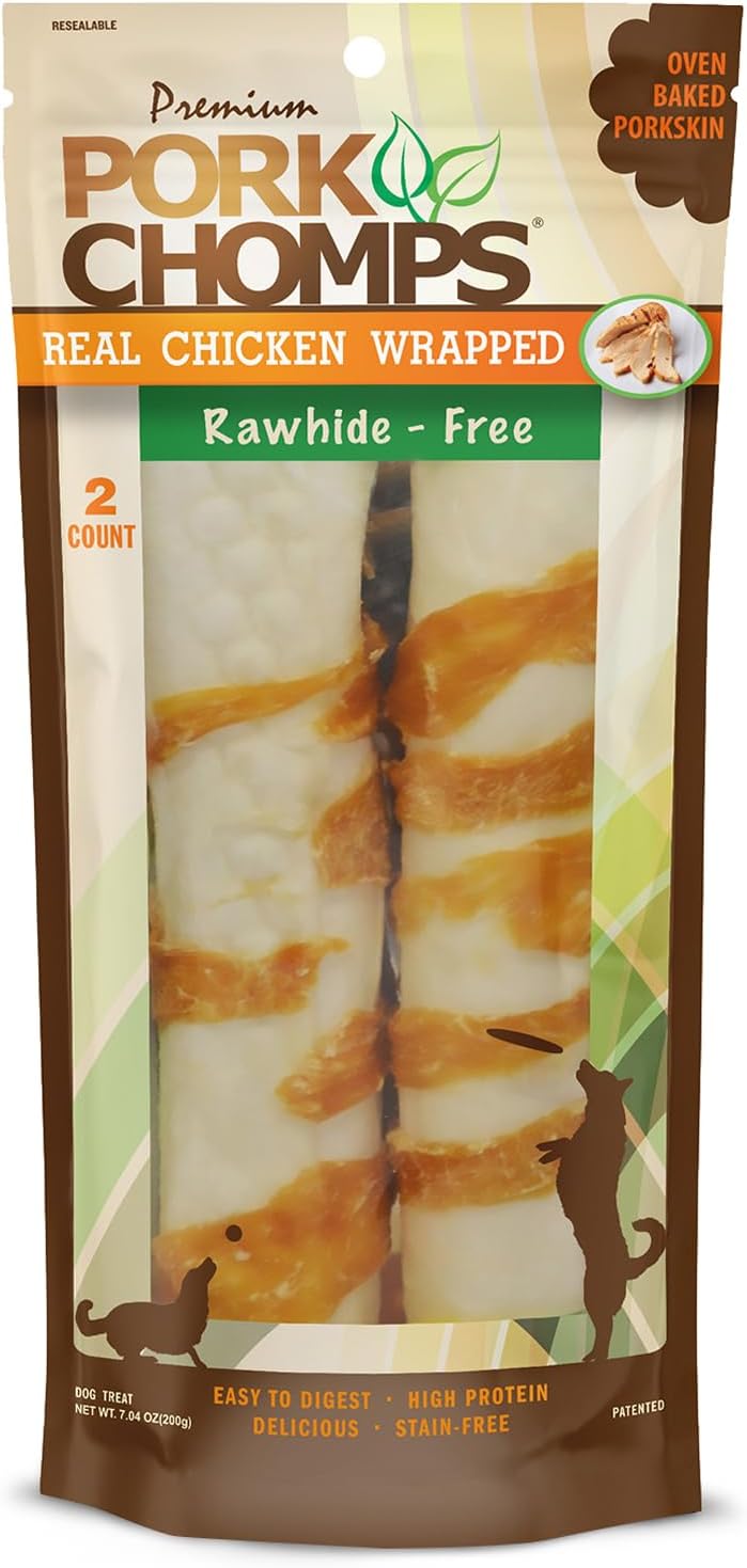 Scott Pet Pork Chomps DT904V 2CT 8" Premium EXPANDED ROLL W/Real Chicken, Brown