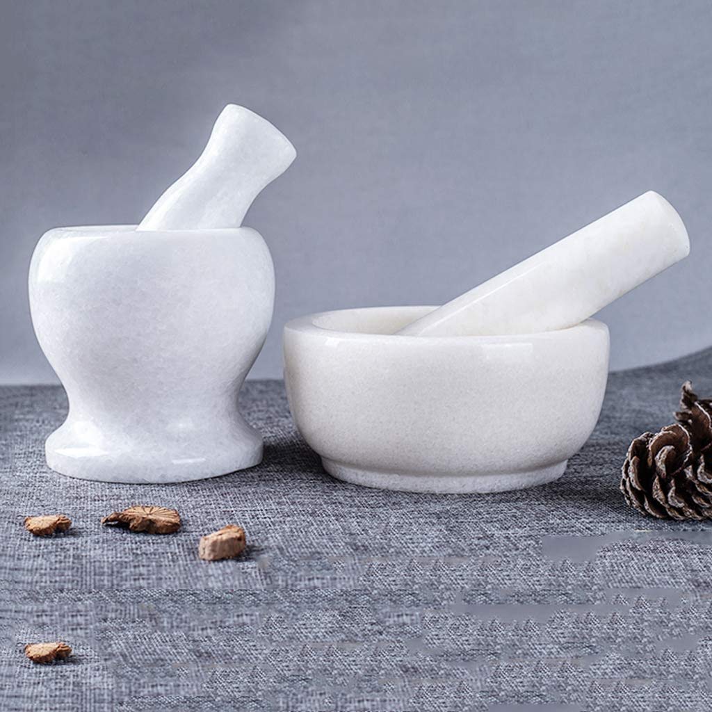 Juego de mortero y maja, molinillo de piedra sólida de mármol, triturador de hierbas y especias, triturador de pastillas, triturador de ajo para el hogar, bote medicinal