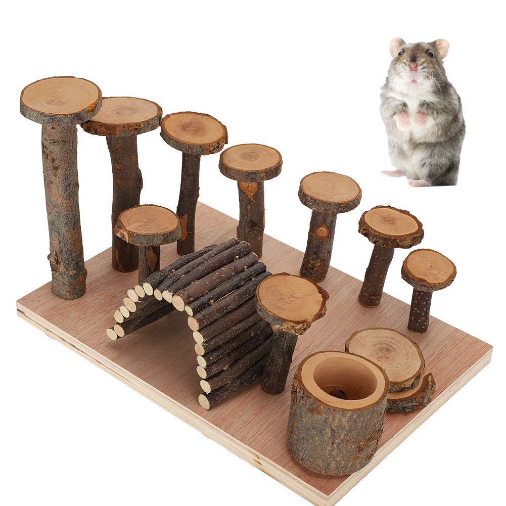 Hamster Meerschweinchen Spielzeug, Abnehmbare Holz Hamster Kletterspielzeug Natürliche Hamster Kauspielzeug Set, für Kleintiere Rennmäuse Haustiere Haustiere(Apple Wood Column, L, Blue)