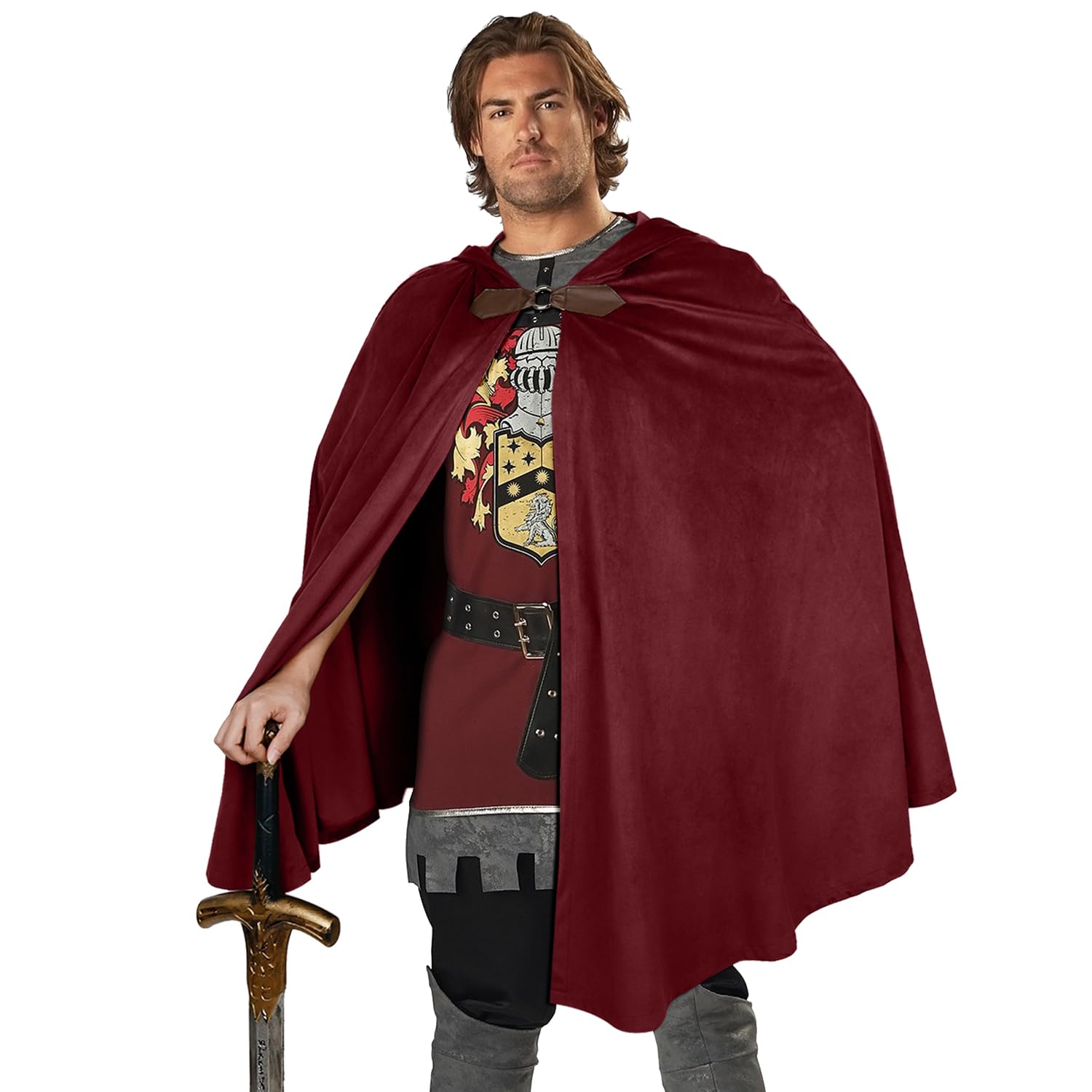 keland Mantello con Cappuccio in Velluto Mantello Hobbit Medievale di Halloween per Donna Uomo (Burgundy)