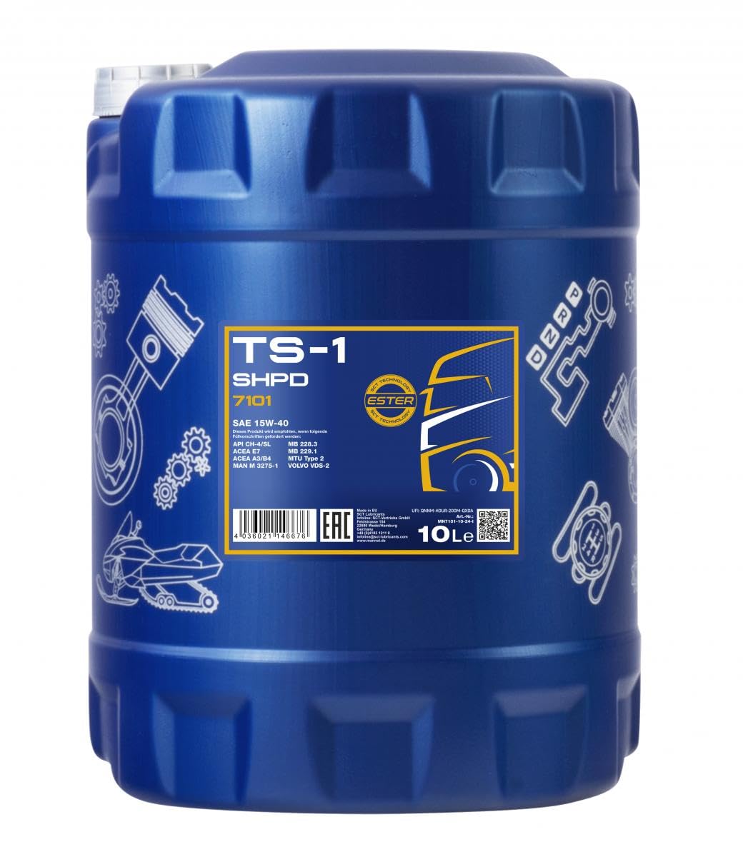 MANNOL Aceite de motor 15W-40 TS-1 Aceite mineral ACEA E3 ACEA A3/B3 ACEA A3/B4 API CG-4 API CH-4 API CF-4 API SL SHPD 10L Compatible con MERCEDES-BENZ Clase C T-modell S204 Clase E T-modell S212