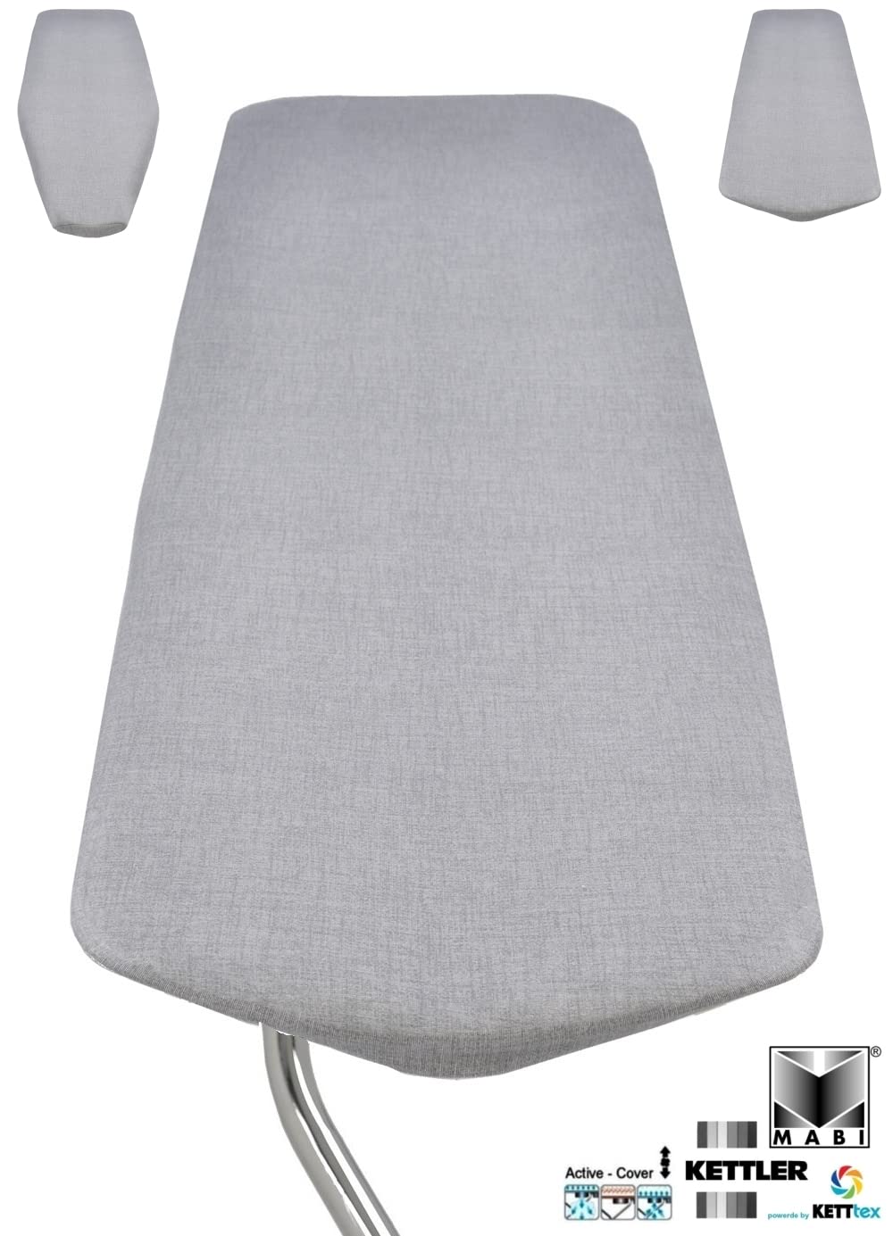 Mabi® 3-302G – 3 Stück Universal KETTtex-Profi-Bügelbrettbezug 138x38 cm – Hightex Baumwollgewebe – Molton gepolstert – Eingenähtes Elastikband – kein Spannklipp – für Gitter- & Motor-Bügeltische
