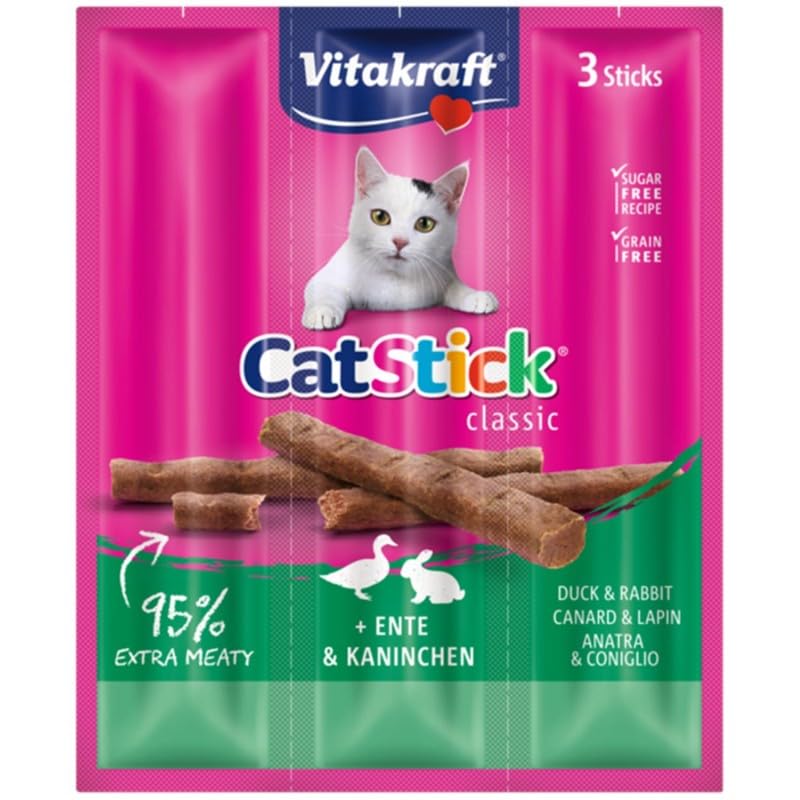Générique Délice Gourmand pour Chats Vitakraft avec Canard et Lapin - Lot de 3 Bâtonnets | 18g. Snack Sain, Nourrissant à Déguster en Friandise! - Le Lot De 4