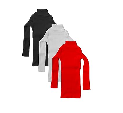 KETKAR Combo of Baby Boys and Girls Wollen Warm High Neck Full Sleeves T-Shirt/Inner Sweaters for Winter_Pack of 03