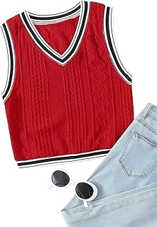 Hongqizo Womens V Neck Sweater Vest School Uniform Vest Striped Knit Sleeveless Sweater Tops
