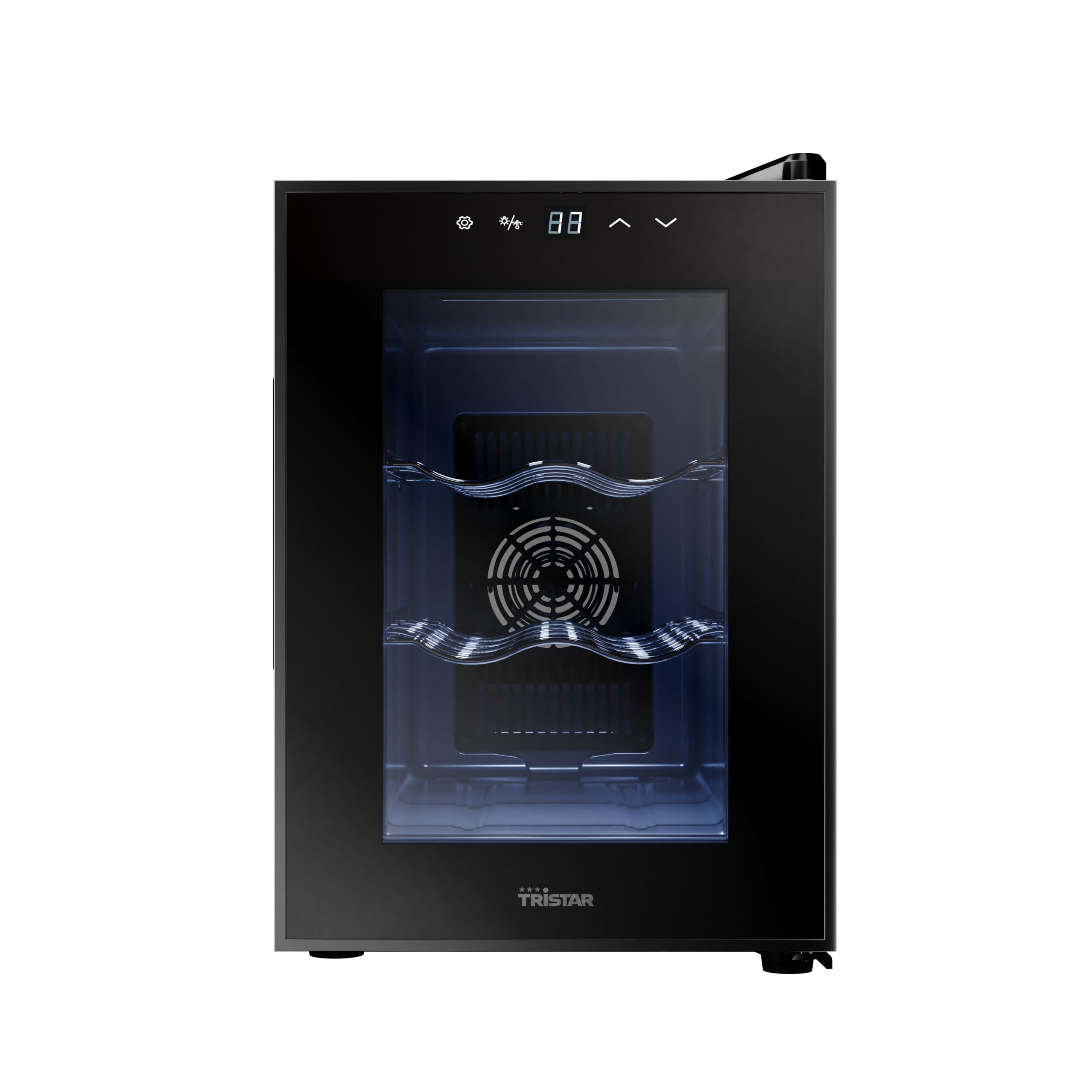 Tristar Cantinetta vino Grande Saignée – Per fino a 6 bottiglie – 17 L – Termoelettrica – Porta in vetro – Display LED touch – Luce interna – WR-7506 [Classe di efficienza energetica E]