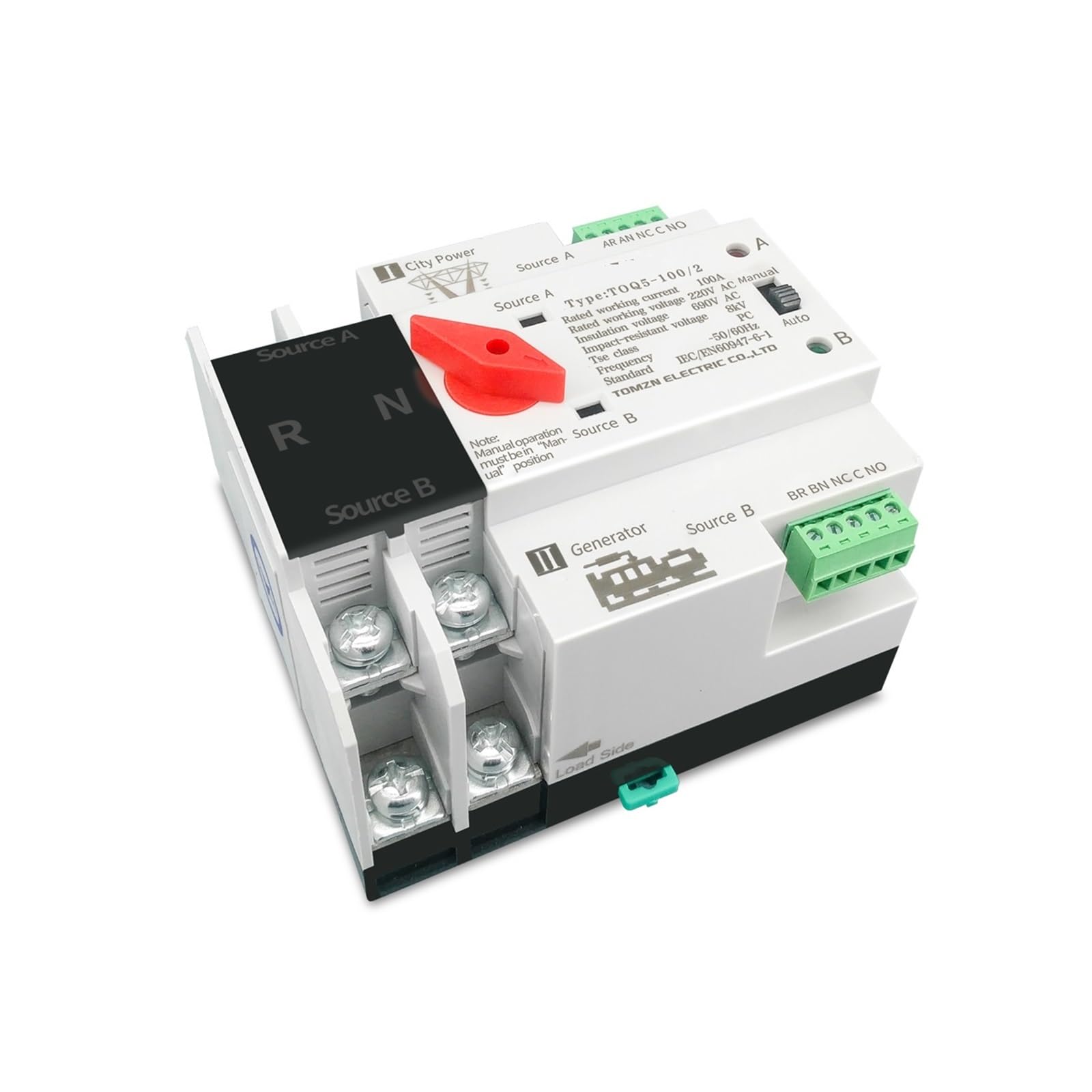Commutateur de transfert automatique à double puis Rail Din monophasé ATS 220V double puissance transfert automatique sélecteur électrique commutateurs ininterrompus 2P 63A 100A 125A ( Size : 230V , C