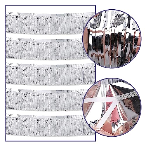 Image of 5 Pack 10 Feet Silver Foil Fringe Garland - Metallic Tinsel Streamers Fringe Backdrop Banner for Parade Floats, Birthday Parties, Halloween & Christmas Decorations