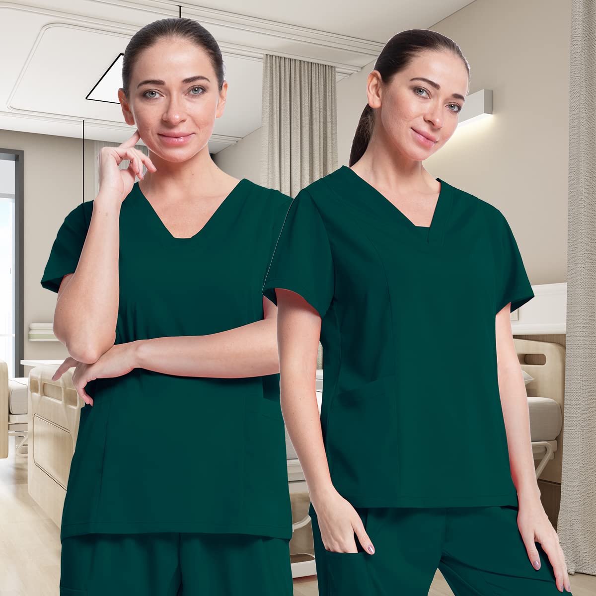 niaahinn Hospital Scrubs Top with Exquisite V-Neck & Multifunctional Pocket Nursing Scrubs for Women & Men (Green,XXL,XX-Large)