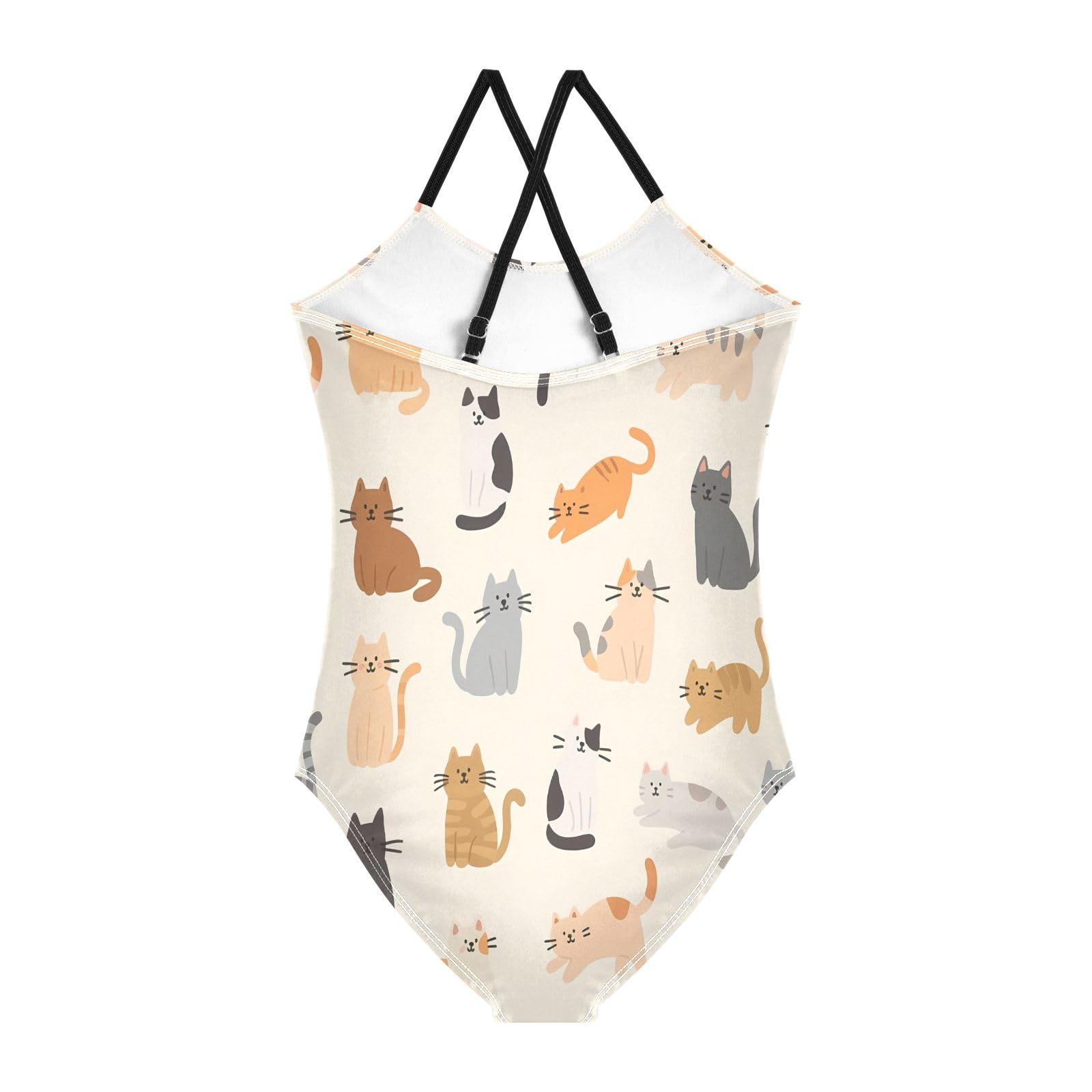 Cats in Different Poses Pattern Girls One-Piece Swimsuit Quick Dry Beach Swim Bathing Suit