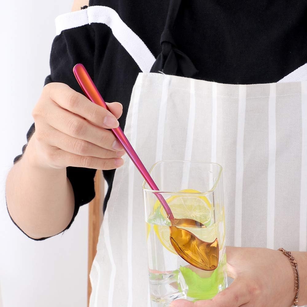 Long Handle Ice Tea Spoon Sets, 8 inch Coffee Spoons, Baikai Stainless Steel Cocktail Stirring Spoons, Dishwasher Safe, Set of 4