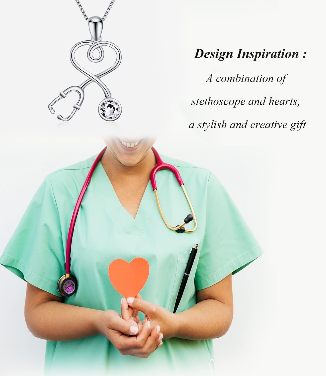 AOBOCO Collar Mujer Plata de Ley 925 con Colgante Corazon en Forma de Estetoscopio Joyería Regalo para Enfermero Médico Estudiantes de Medicina Esposa Amigos Cumpleaños
