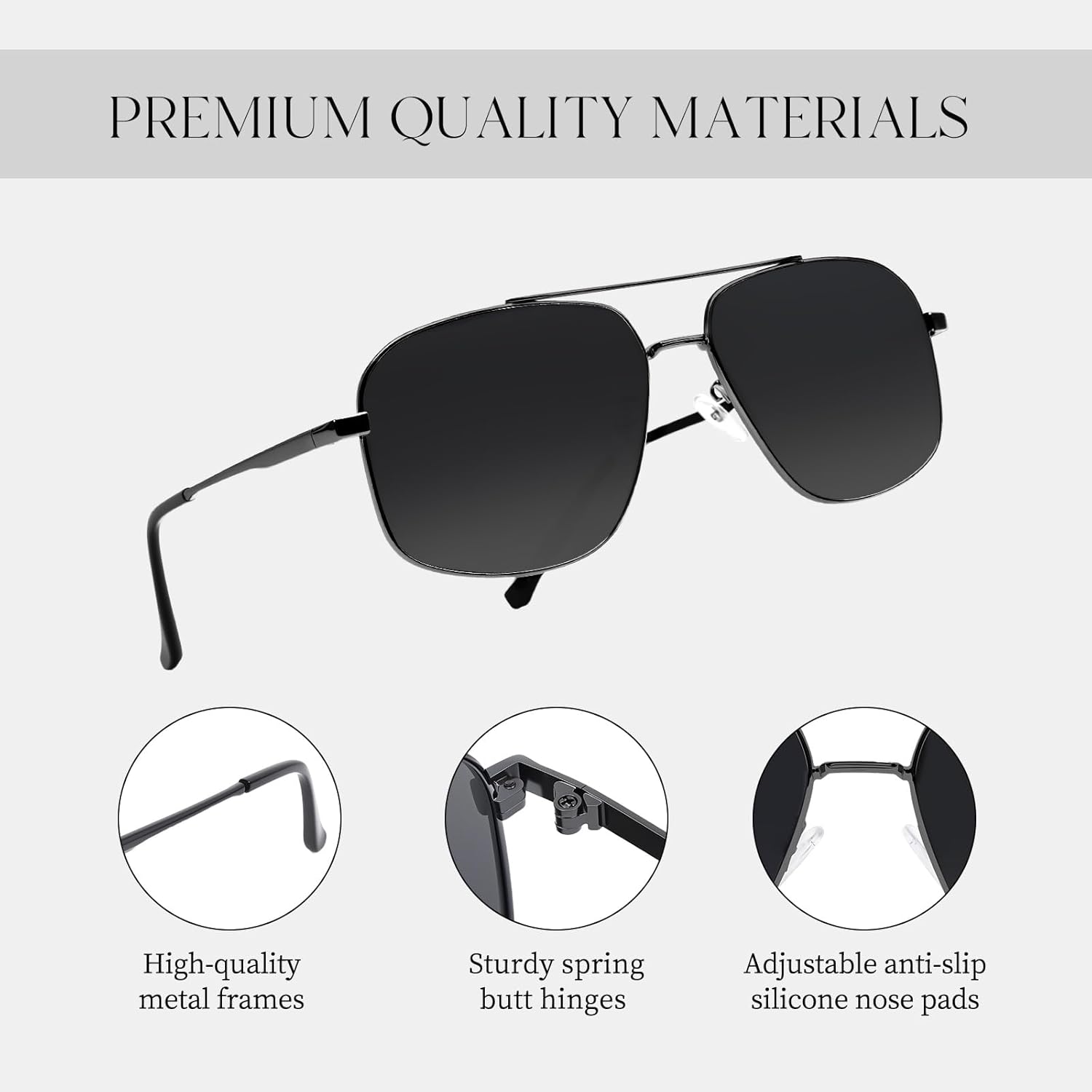 Retro Square Aviator Sunglasses for Men Women - Oversize Polarized Metal Frame Driving Glasse - Classic Fashion UV400