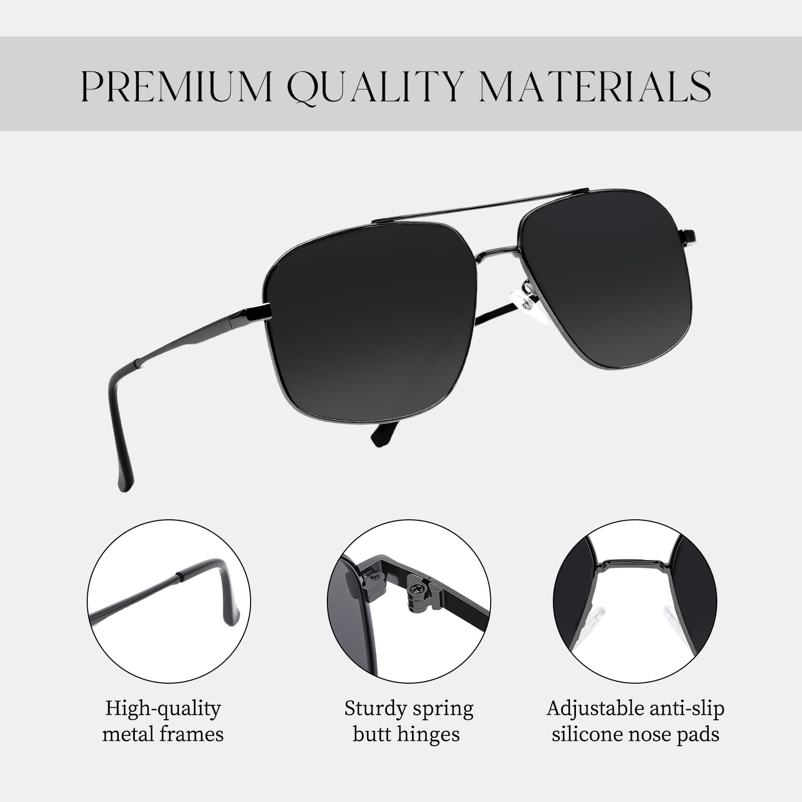 Quadratische Piloten-Sonnenbrille im Retro-Stil für Herren und Damen, übergroß, polarisierter Metallrahmen, Glasur, klassische Mode, UV400