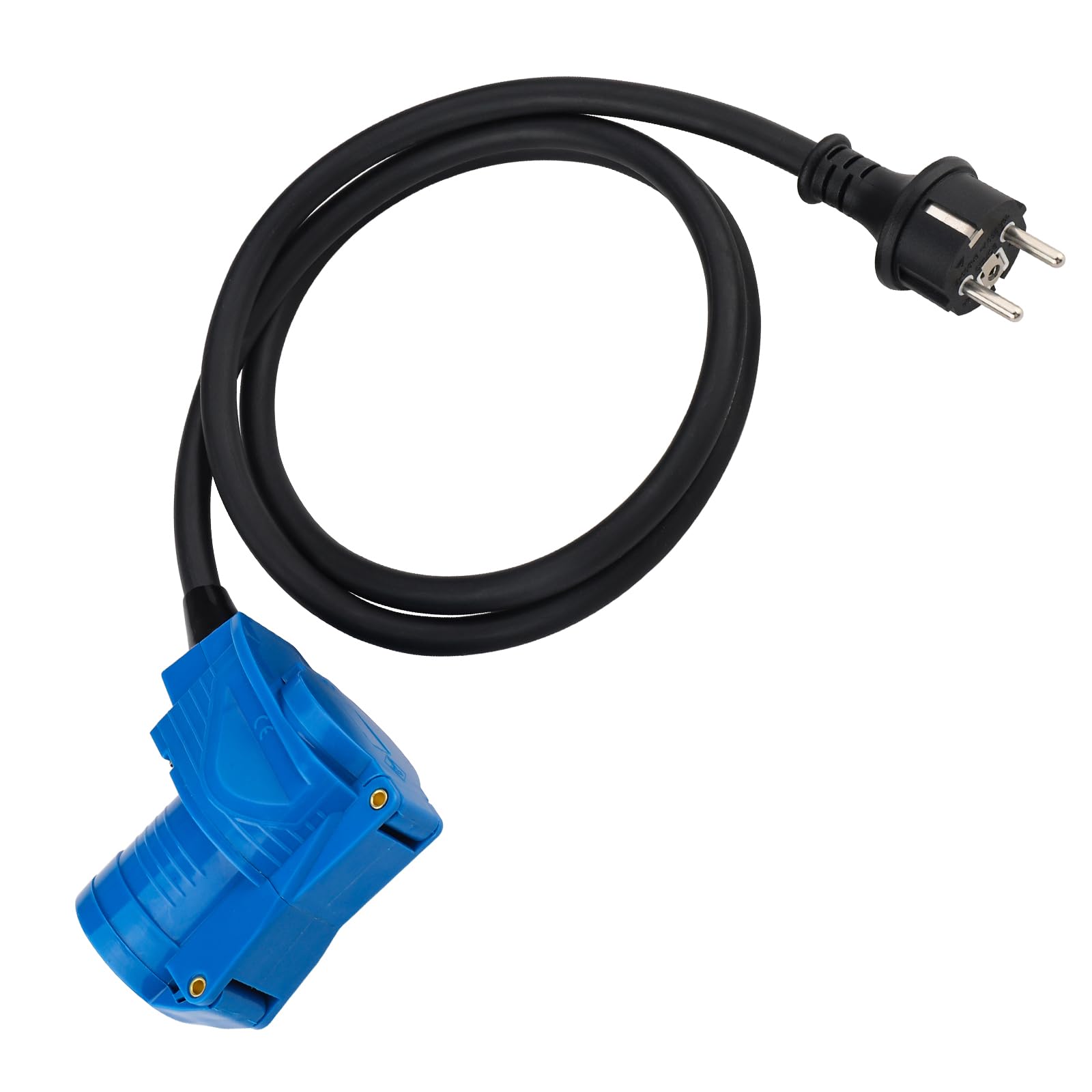 Cable Adaptador CEE acodado con Enchufe a Enchufe de protección de Contacto, Cable de 1,5 m, IP44, 250 V/16 A, 3 Polos, Toma de corriente angular cableable para Camping