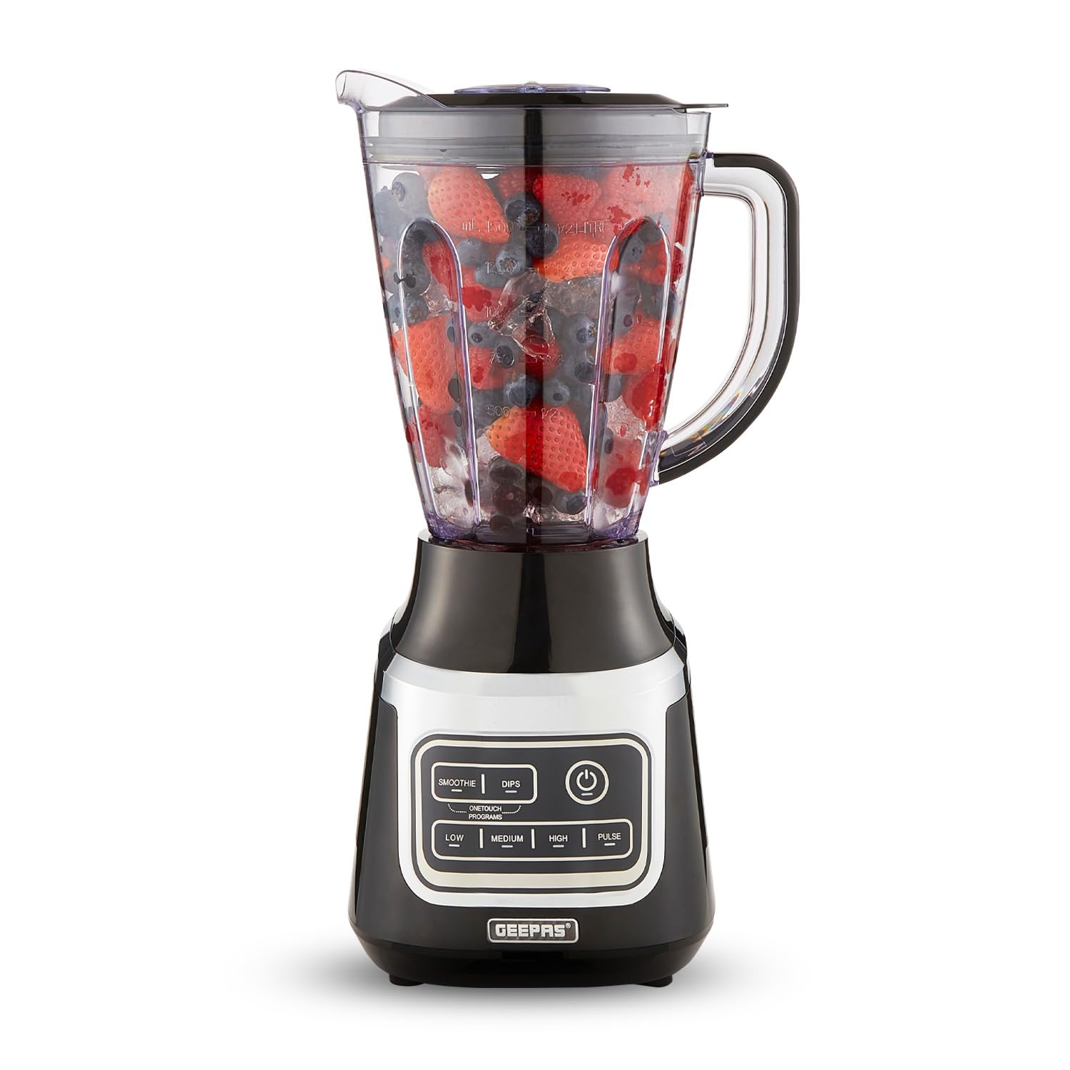 Geepas Black 900W Jug Blender 1.5L Smoothie Maker With 3 Speeds & Pulse In