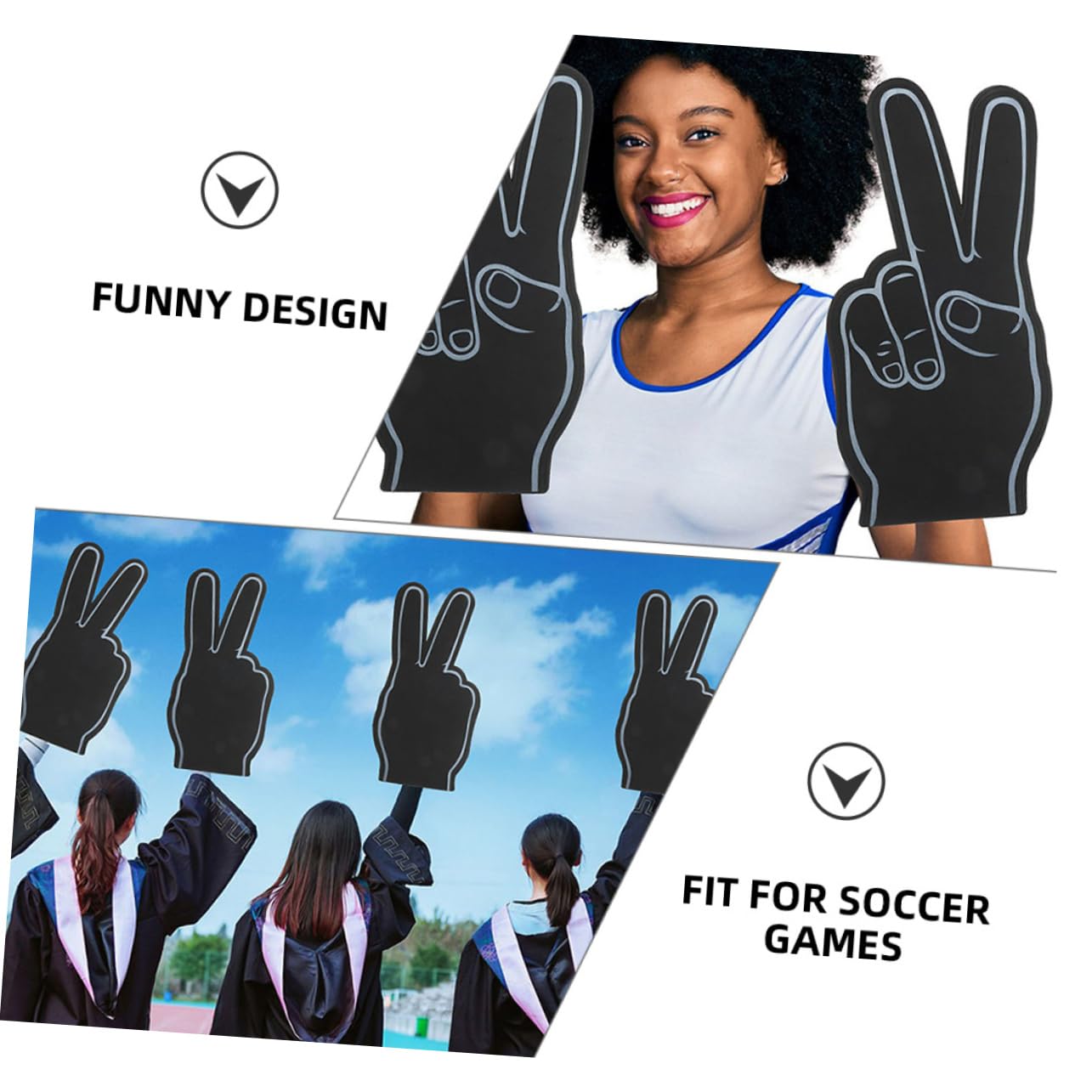 Pompons Mains En Mousse SOIMISS – Lot De 3 Doigts Bruiteurs Géants Blanc Et Noir, Pour Cheerleading Et Fans De Sport