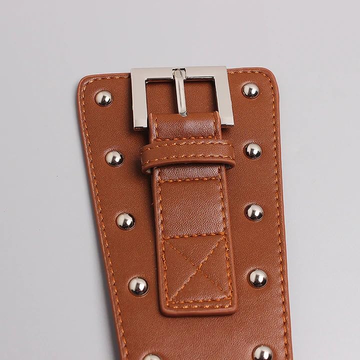 Woman's Obi Sash Wrap Stretch Corset Waisband Cincher Wide biker Genuine Leather Studded Buckle Belt4