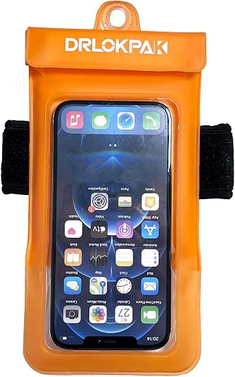 DRLOKPAK Waterproof Phone Case Armband Surfing Dry Bag Floating Waterproof Pouch Holder for iPhone 15 14 13 12 Pro Max XS Plus Se Galaxy S23 + Ultra W24 Google LG Phone up to 7inch Orange