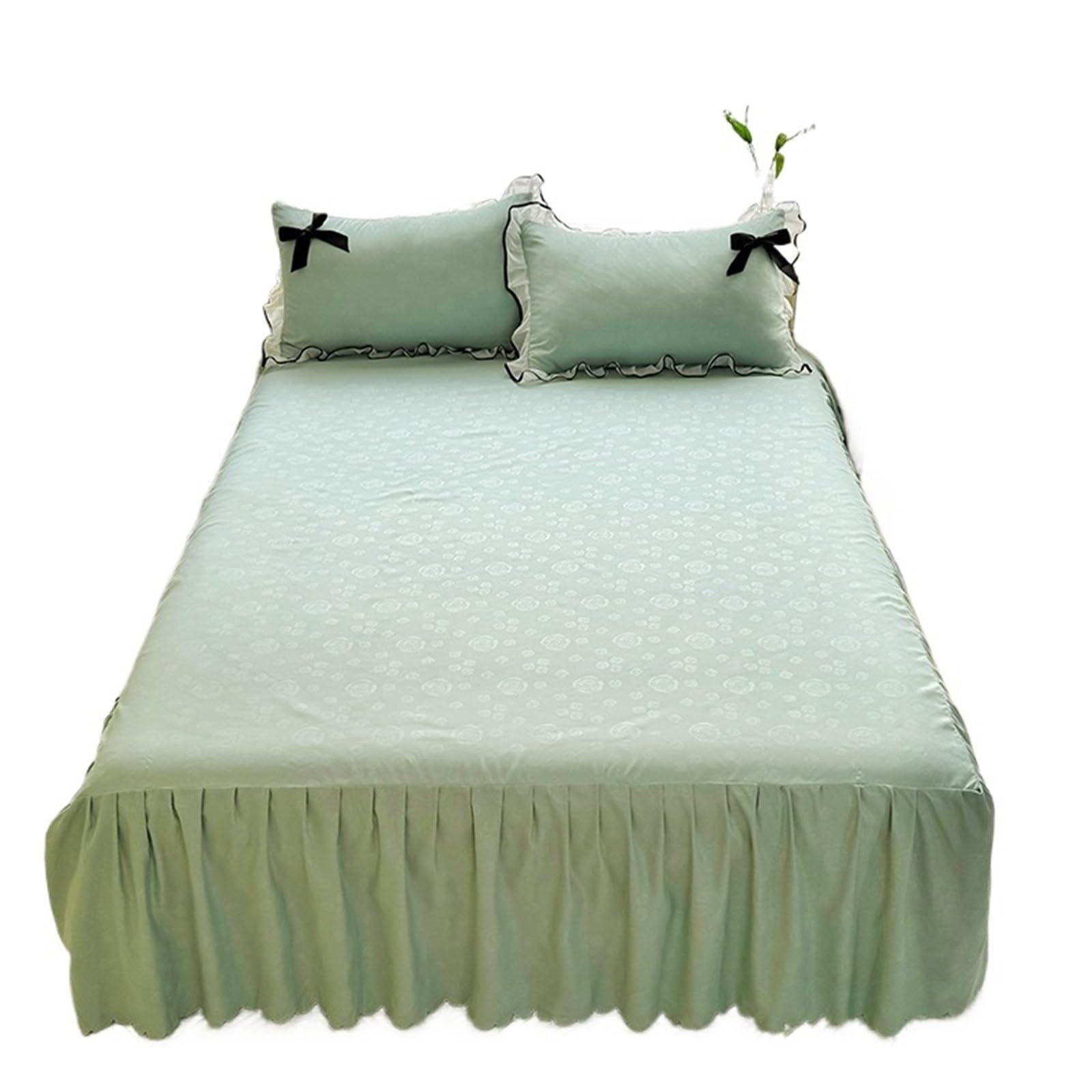 Simple Style Bed Skirt Ruffles Bedspread Skin-friendly Cover Home Soft Mattress Protector(F,200x220cm 3pcs set)