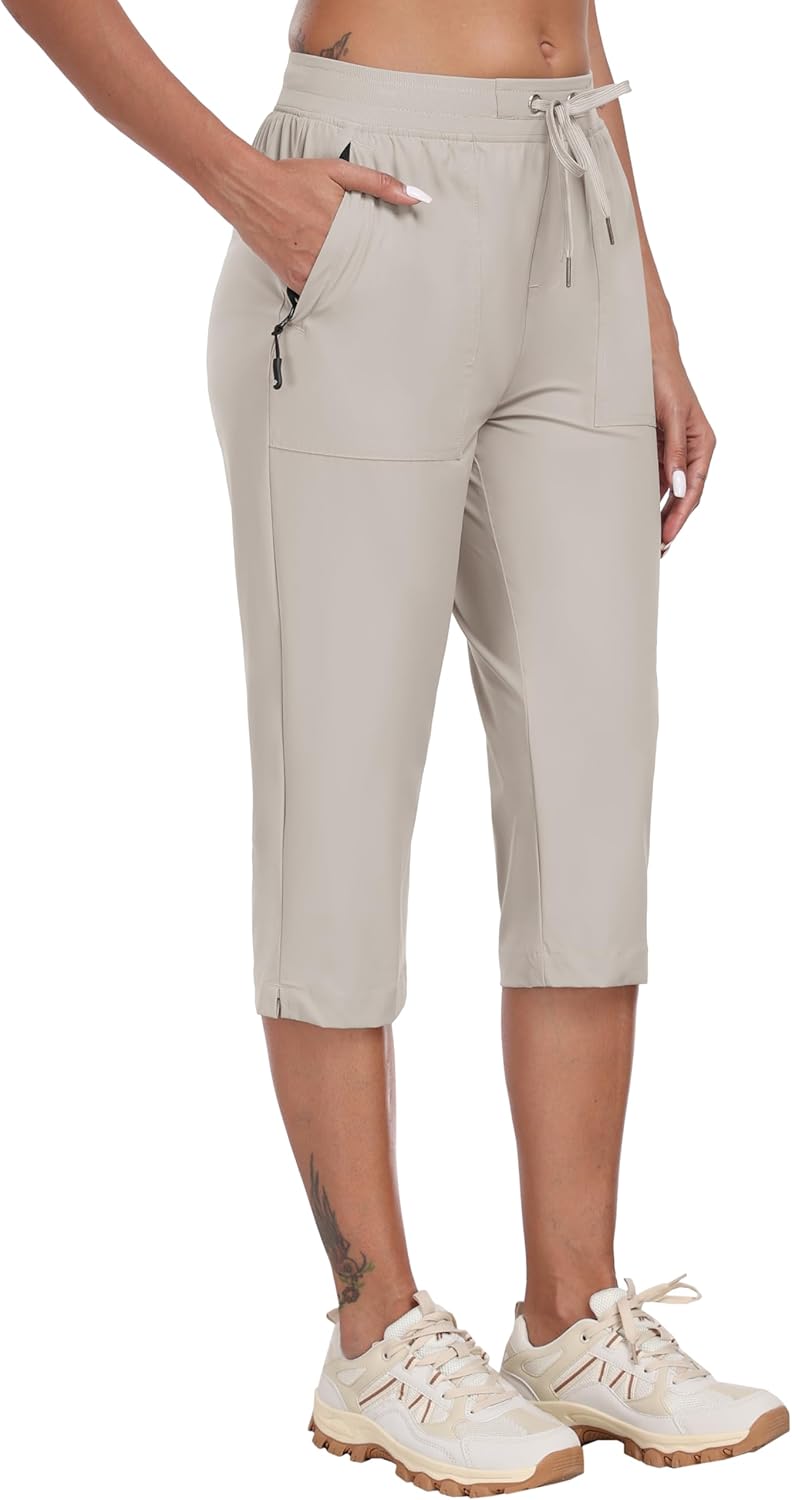 MoFiz Women Capri Pants Lightweight with Zipper Pockets