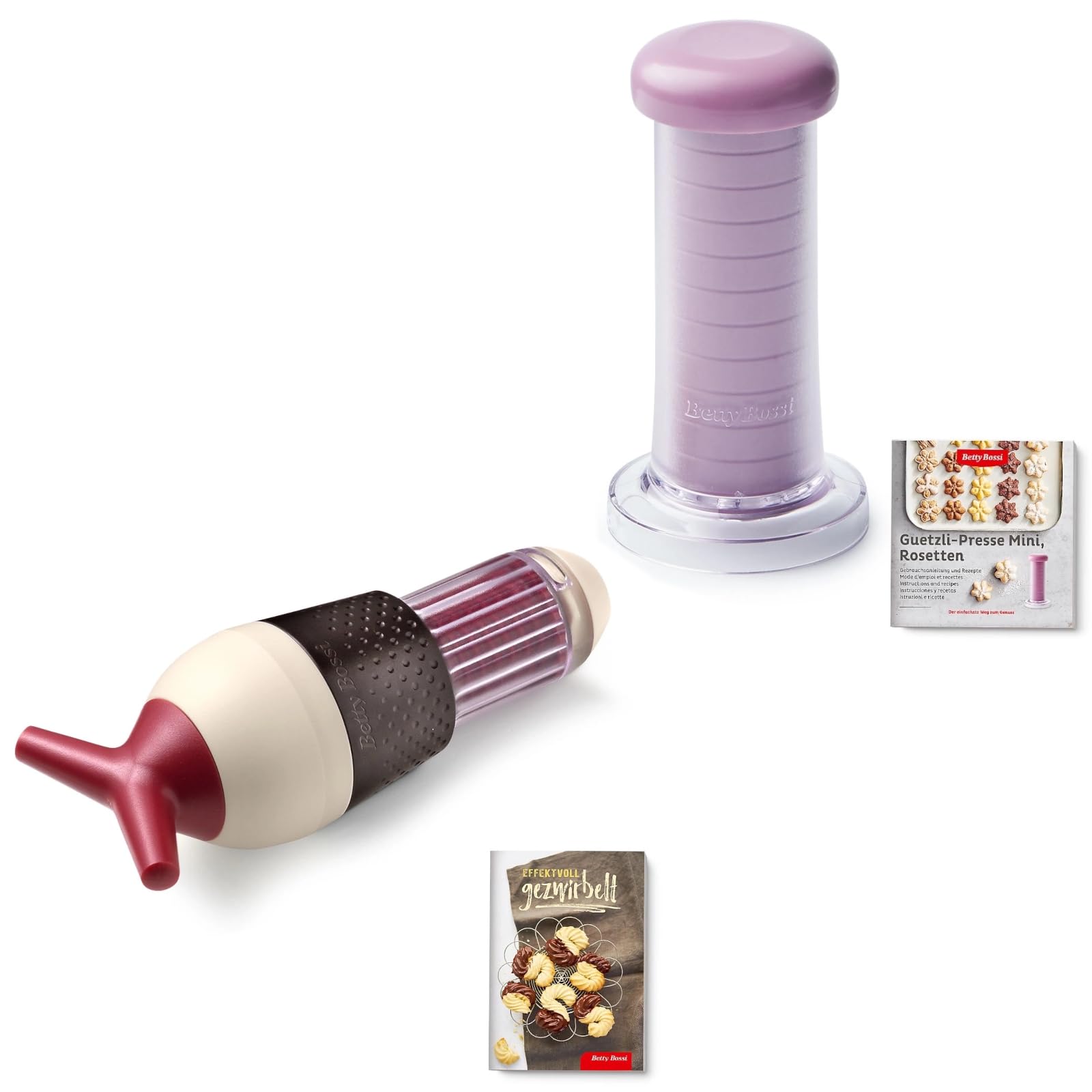Betty Bossi Keks-Presse + Zwirbel Presse Gourmet im Set - Gebäckpresse für Kekse und Plätzchen, Kekspresse Biscuits und Plätzchenpresse mit Rezeptheften