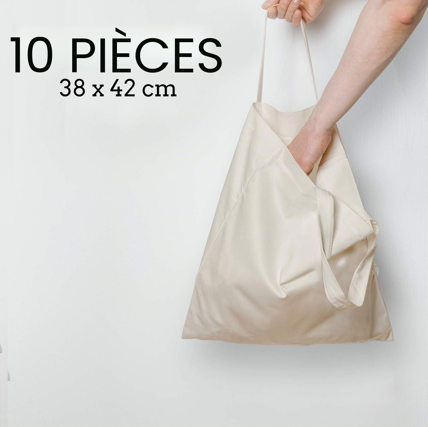 ELES VIDA Sac en Coton 38 x 42 cm Non Imprimé, Deux Anses Courtes en Tissu Certifié Oeko-Tex®, de Transport, de Courses, en Toile de Jute, à Provisions à Peindre
