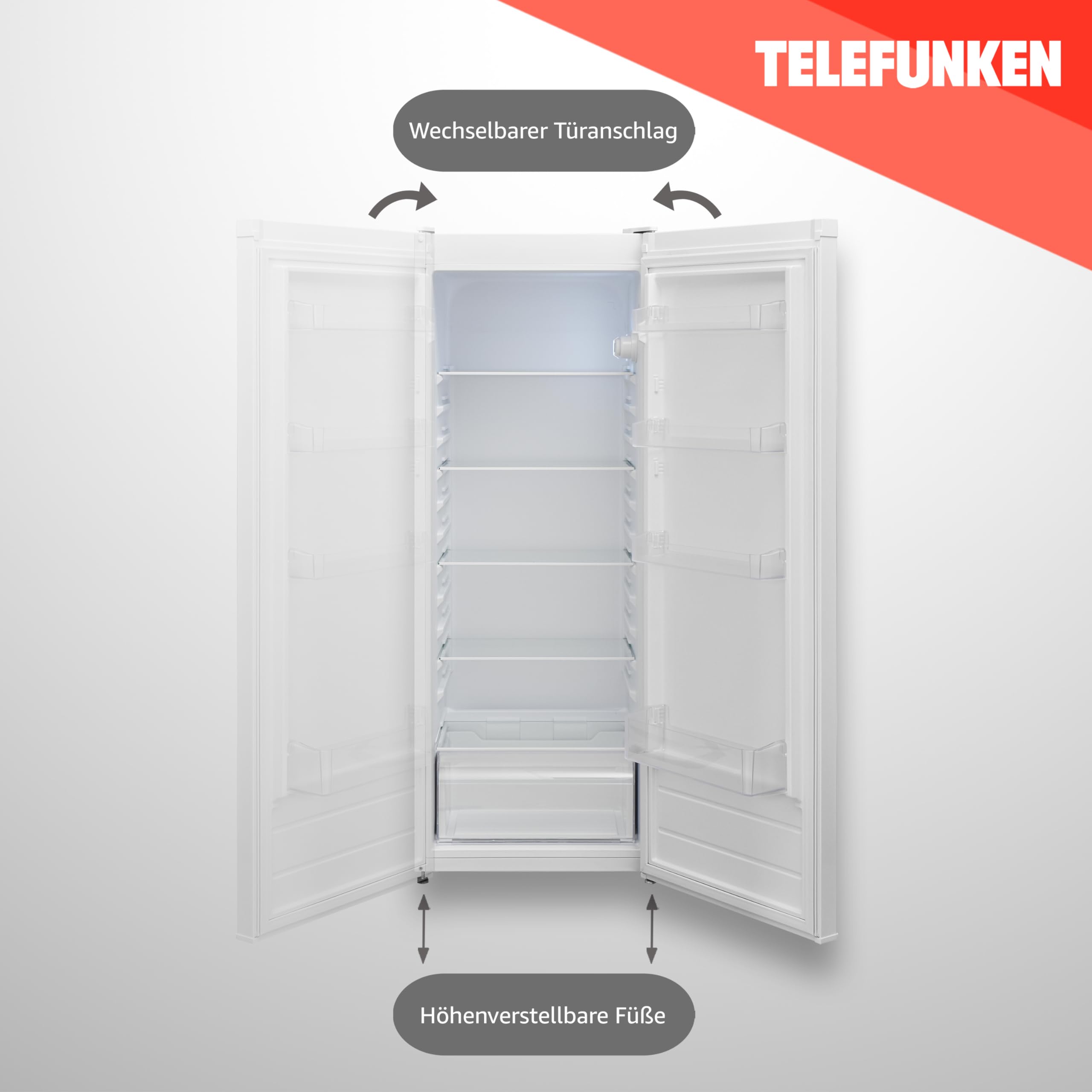TELEFUNKEN Standkühlschrank 255 Liter Vollraumkühlschrank freistehend LED-Beleuchtung Türanschlag wechselbar weiß