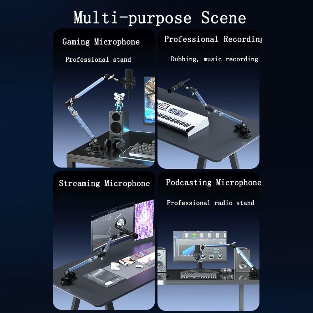 Support De Bras De Perche De Microphone, Bras De Micro Réglable À Profil Bas, Supports De Micro Rotatifs, Support En Porte-à-faux De Bureau For Studio D'enregistrement En Streaming De Podcast De Jeu