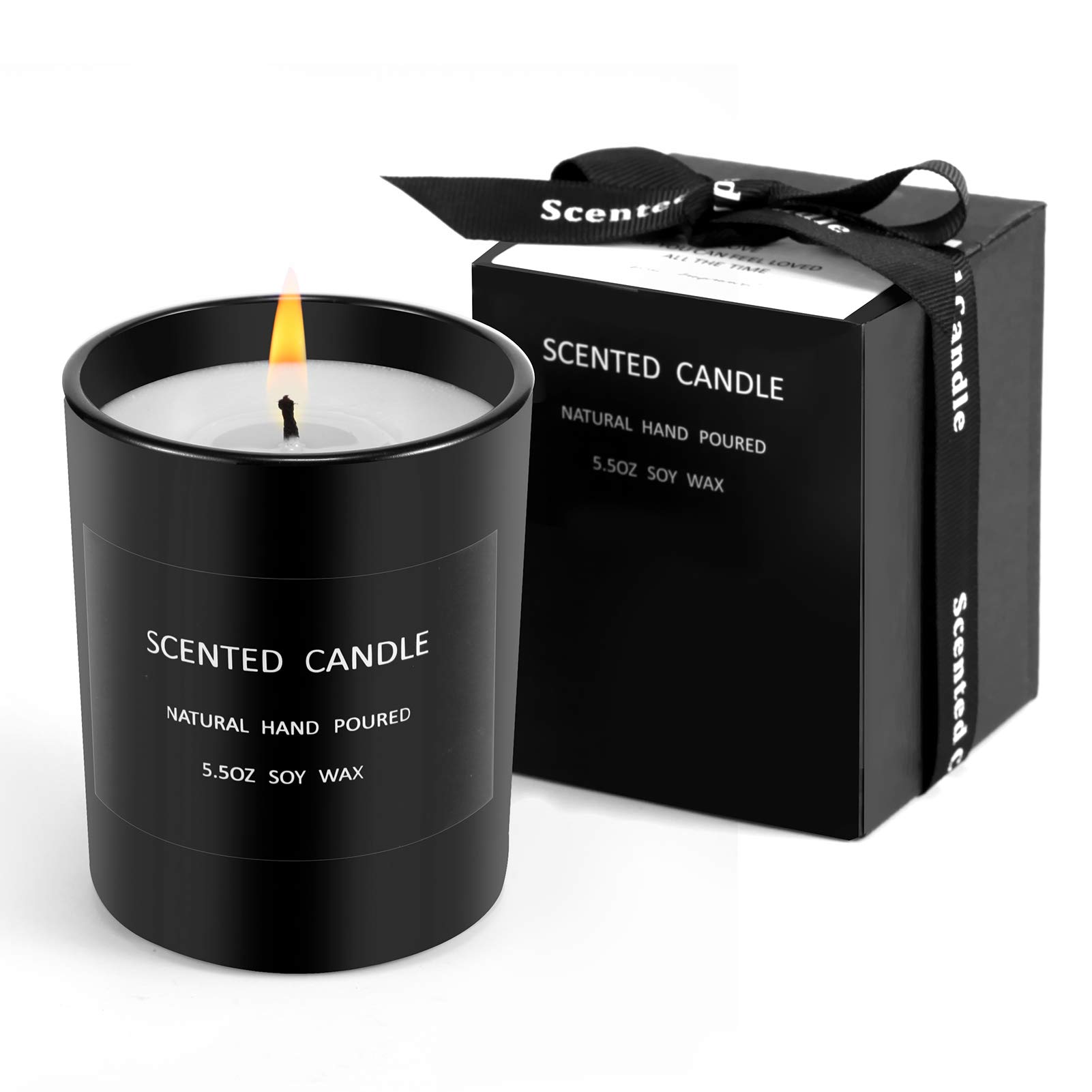 VABNEER Candle Gift, Natural Soy Wax Scented Candles Aromatherapy Candles with Black Glass Cup, Perfect Birthday Candle Gifts for Women (Black)