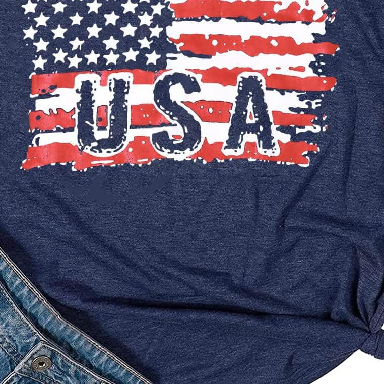 American Flag Shirt 4th of July Shirt Women Ring Hole Sexy V-Neck Short Sleeve T-Shirt Casual USA Patriotic Tees Tops - Image 5