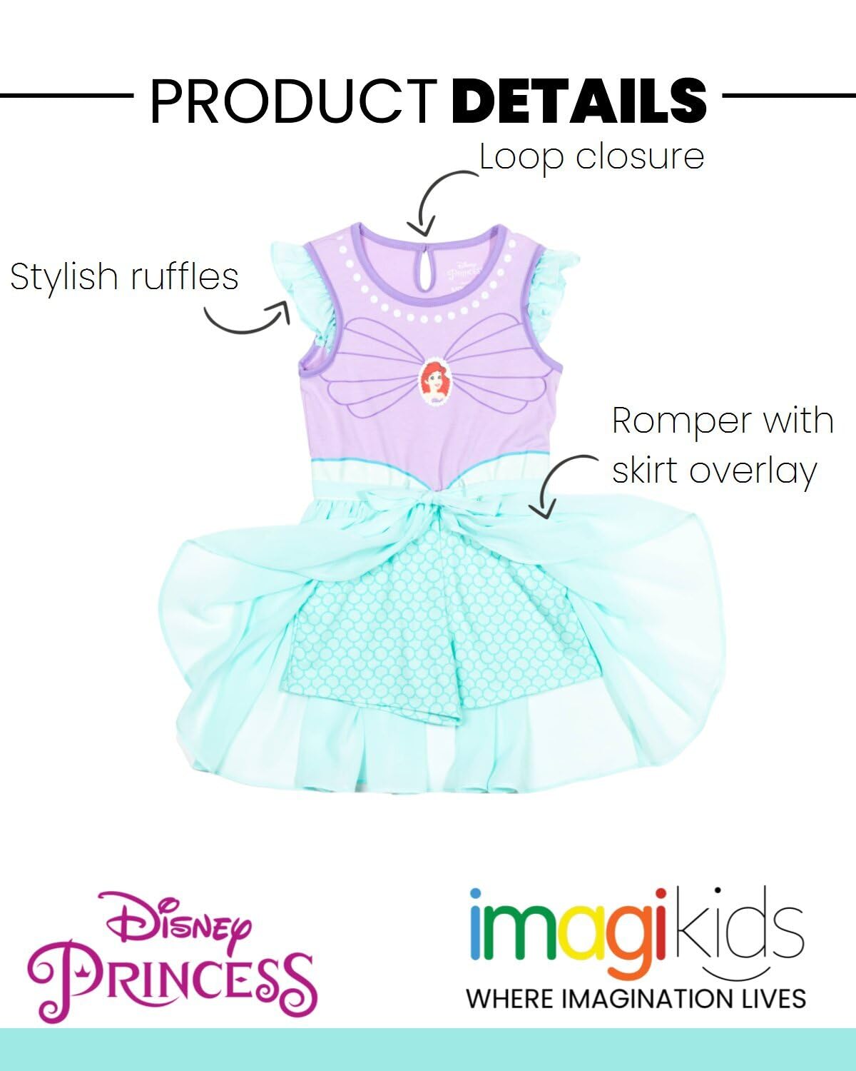 Disney Princess Moana Frozen Ariel Cenicienta Rapunzel Belle Tiana Mameluco y falda para niñas pequeñas a niños grandes