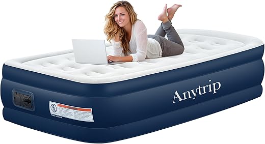 Twin Self Inflating Air Mattress with Built-in Pump,18.5" High Raised Blow Up Mattress,Portable Inflatable Air Bed with Storage Bag for Home,Camping & Guests