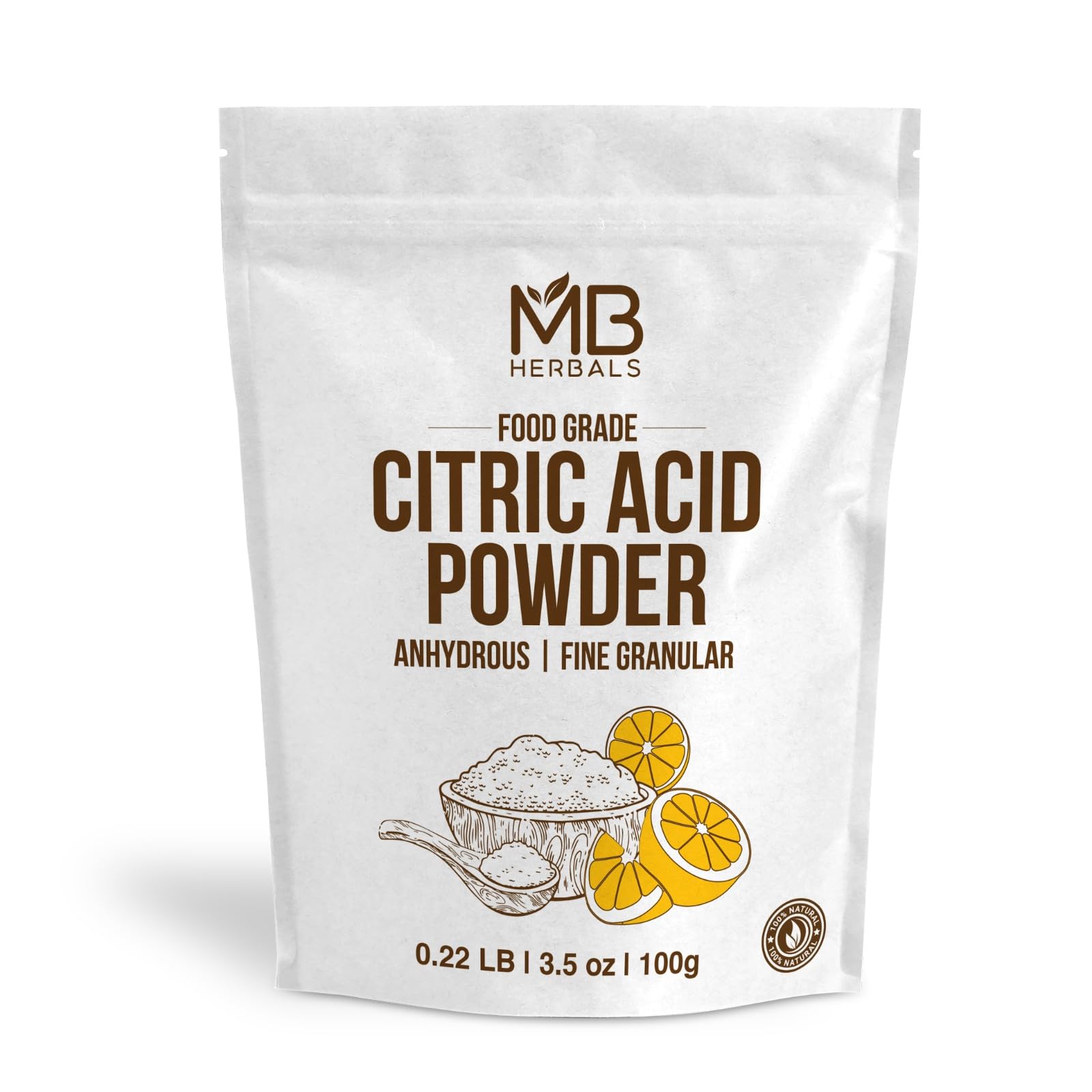 MB Herbals Citric acid Powder Food grade (Anhydrous) fine Graular 100g | Food preservative | flavour enhancer | bath fizzes | cleaning agent