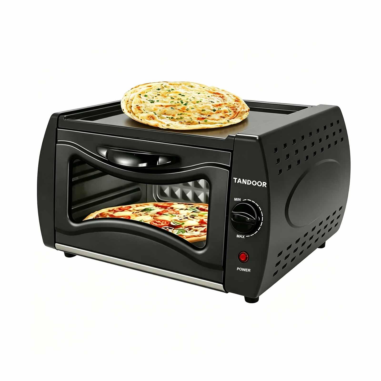 Kortemora Electric Tandoor Oven 15L 2100W Countertop Pizza & Naan Maker, Up to 400°C High Heat, Compact Indoor Oven with Glass Door, Multi Cooking for Chapati, Pizza, Grill, UK Plug Black