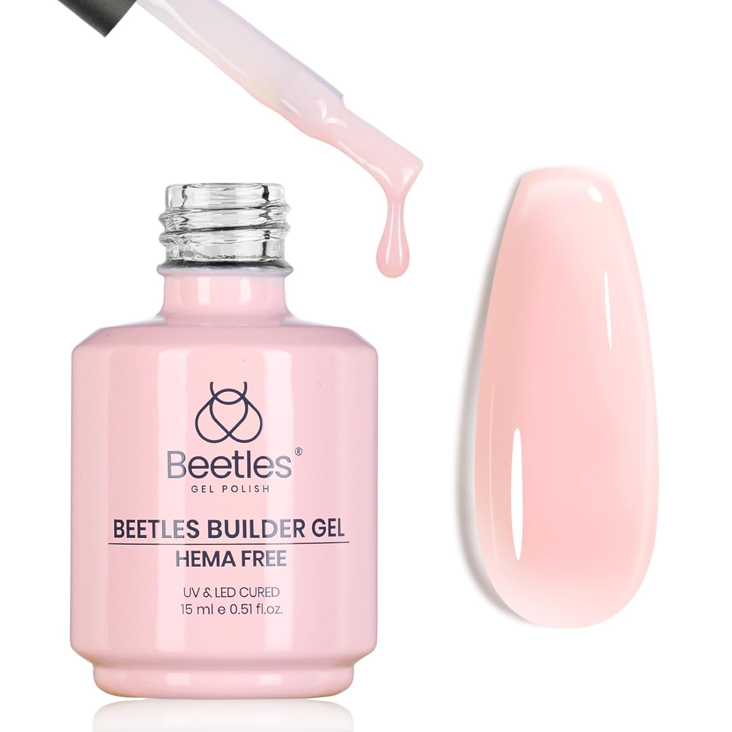 Beetles Builder Gel HEMA Free-Pristine Grace 0.5 oz 8 in 1 Nail Thickening Strengthening Building Apex for Beginner DIY Salon at Home, Jelly Pink Builder Nail Gel, UV & LED Lamp Cured
