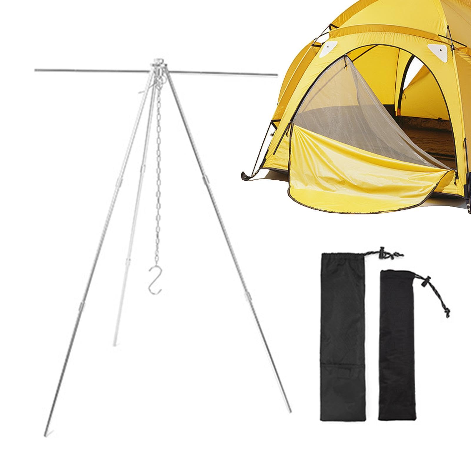 BBQ Tripod Hanger - Tripod Grill, Fire Camping Grill | Adjustable Cooking Tripod with Adjustable Suspension Chain, Campfire Cooking Tripod Stand Camping, Pot Pan Camping Tripod Hanger