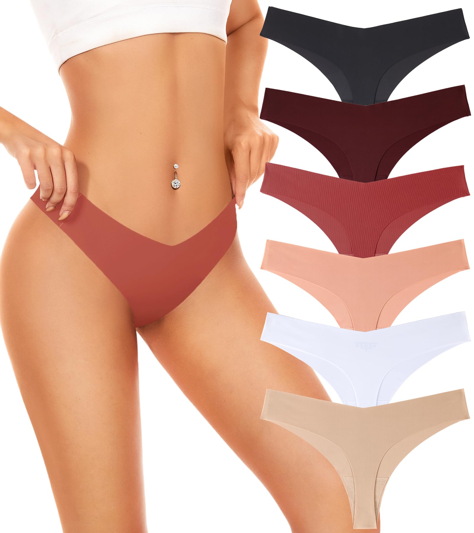 LMELMD Seamless Underwear Women Pack No Show Thongs For Women Ladies Sexy Panties Underwear Breathable Comfortable 6 Packs