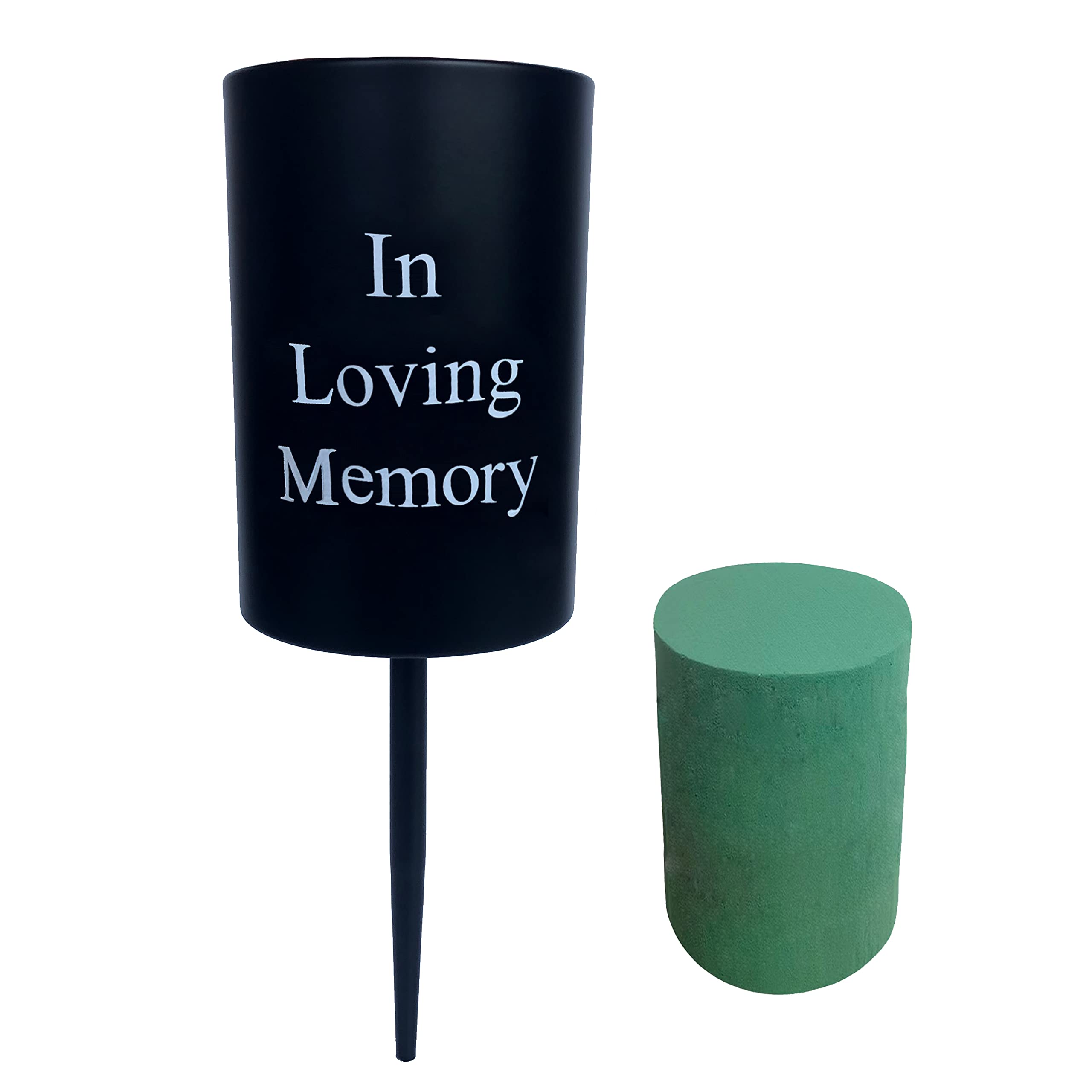 Metal Grave Memorial Vase Flower Holder in Ground Cemetery Vase Grave Decorations with Spikes and Floral Foam (Round)