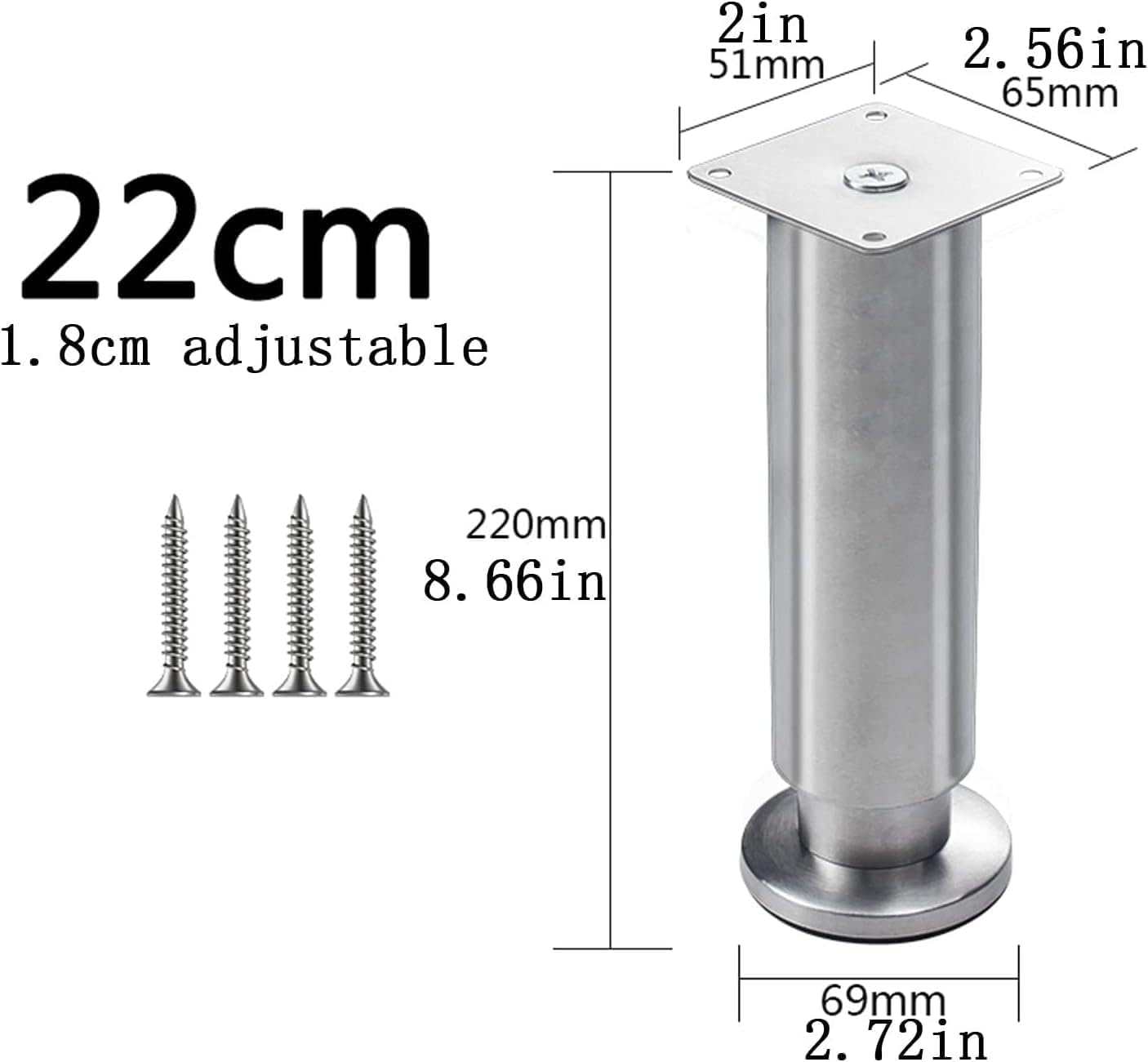 Feng Shui， Gambe per mobili Set di 4 Gambe per mobili, Piedini per Tavolo Regolabili in Acciaio Inossidabile, Gamba di Supporto per Divano di Ricambio per carichi Pesanti, per Supporto TV Letto Piano