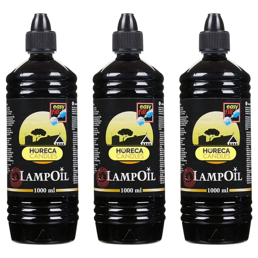 HC - Aceite para Lámparas – 3x1L, Apto para Lámparas de Petróleo, Velas de Aceite, Aceites para Antorcha, Quemadores y Linternas | Líquido para Antorchas de Jardín y de Pared | Inodora | Sin Humo