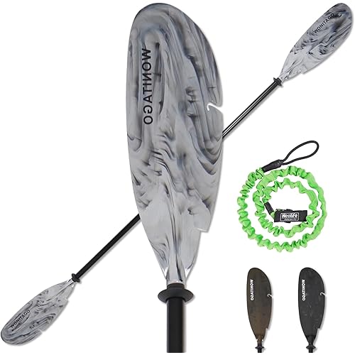 Angler Kayak Paddles Aluminum Paddle with Plastic Blades and Paddle Leash, Floating Adjustable Fishing Kayak Oars, 3 Piece, 230-250cm/90-98 inch