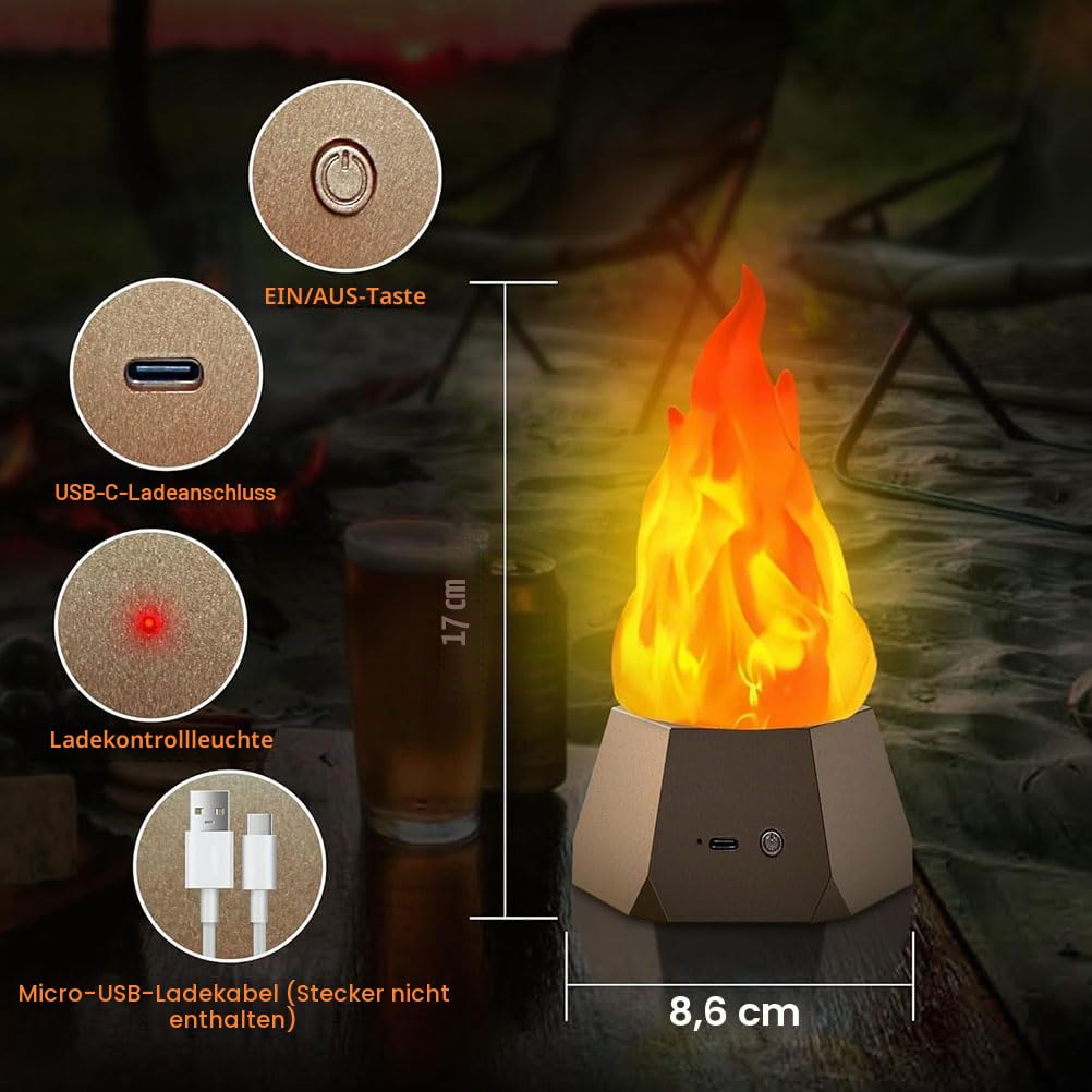 AoLa 3D Künstliche Flamme Lampe Kabellos Flammenlampe Akku 1200mAh 3 Modi LED Simulation Flamme Lampe lnnen USB Wiederaufladbar Tischlampe mit Flamme Effekt Tragbar Deko Nachtlicht, 4 Stück